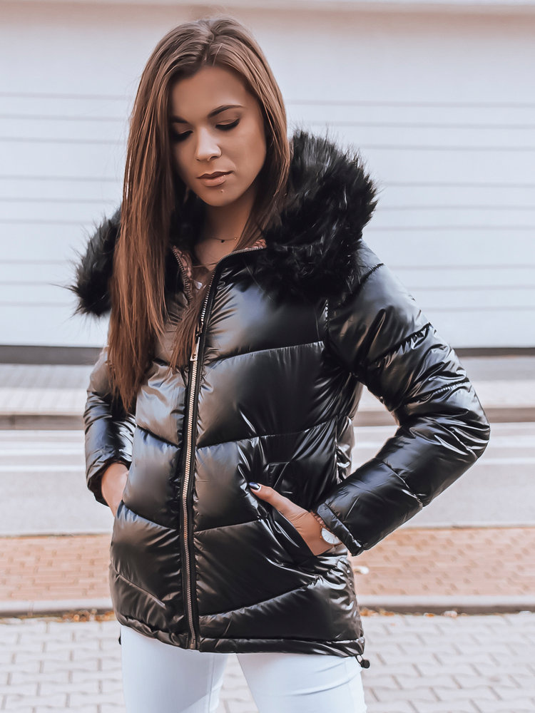 Čierna obojstranná dámska lesklá prešívaná bunda TY2401 Veľkosť: L