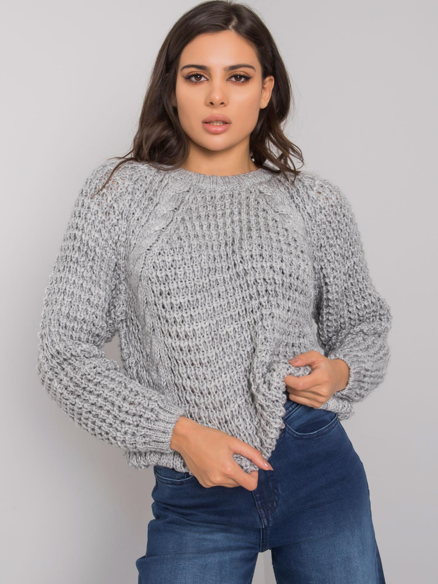 Šedý pletený sveter s raglánovými rukávmi CA-SW-3024.10-grey Veľkosť: ONE SIZE