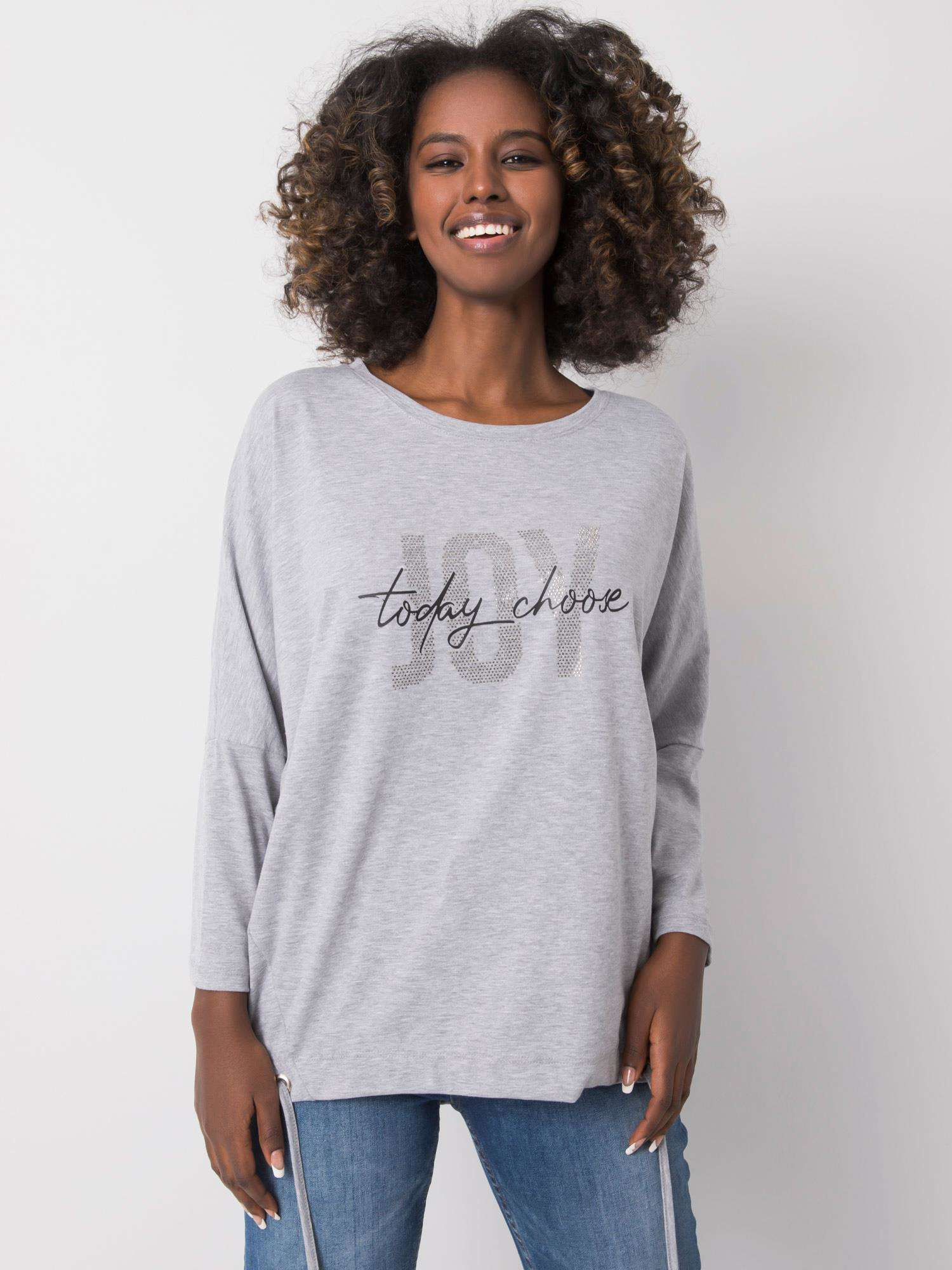 Šedé dámske tričko s potlačou -RV-BZ-6282.85P-grey Veľkosť: L/XL