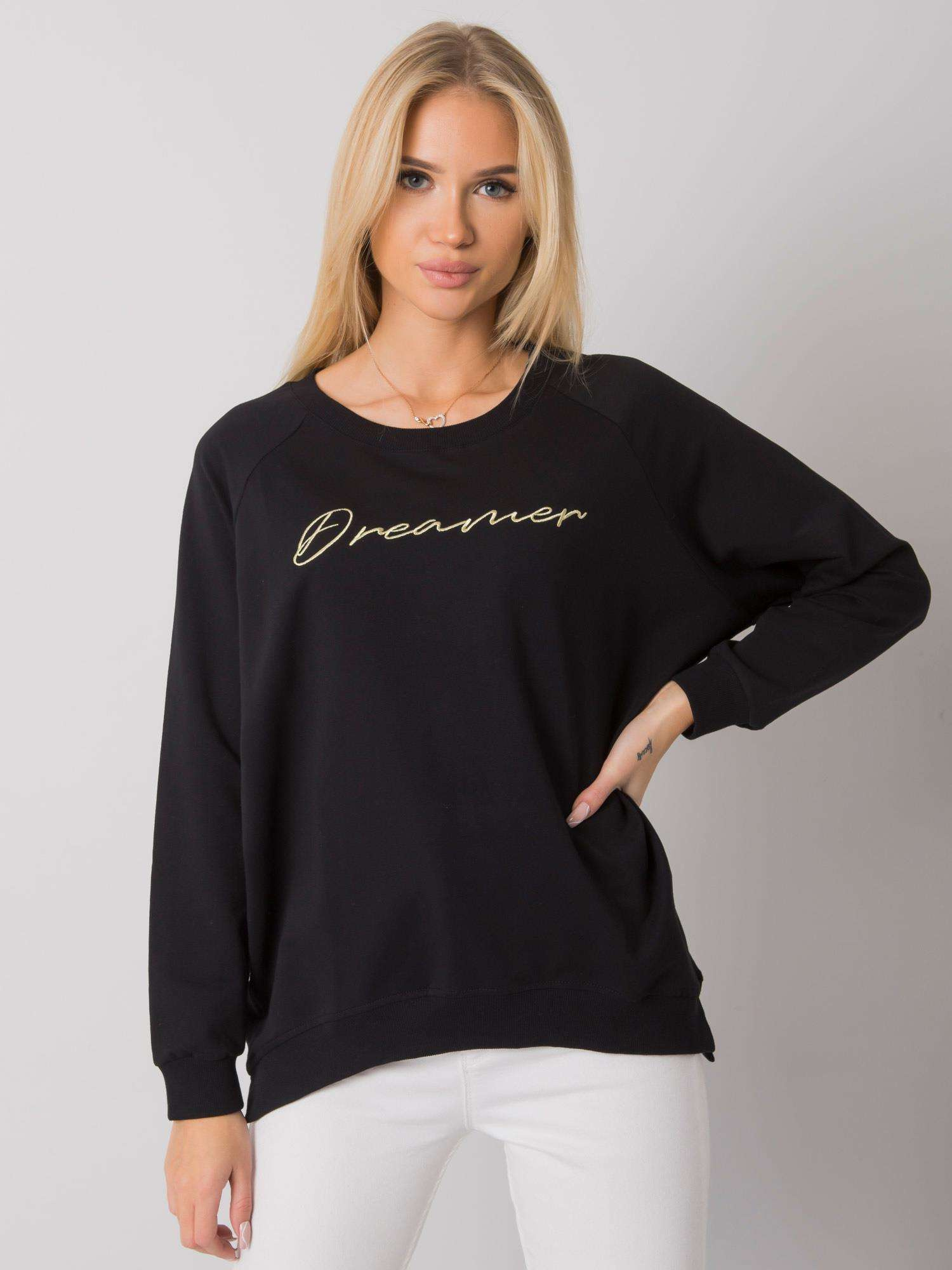 Čierna dámska mikina s nápisom na hrudi RV-BL-7192.66P-black Veľkosť: S/M