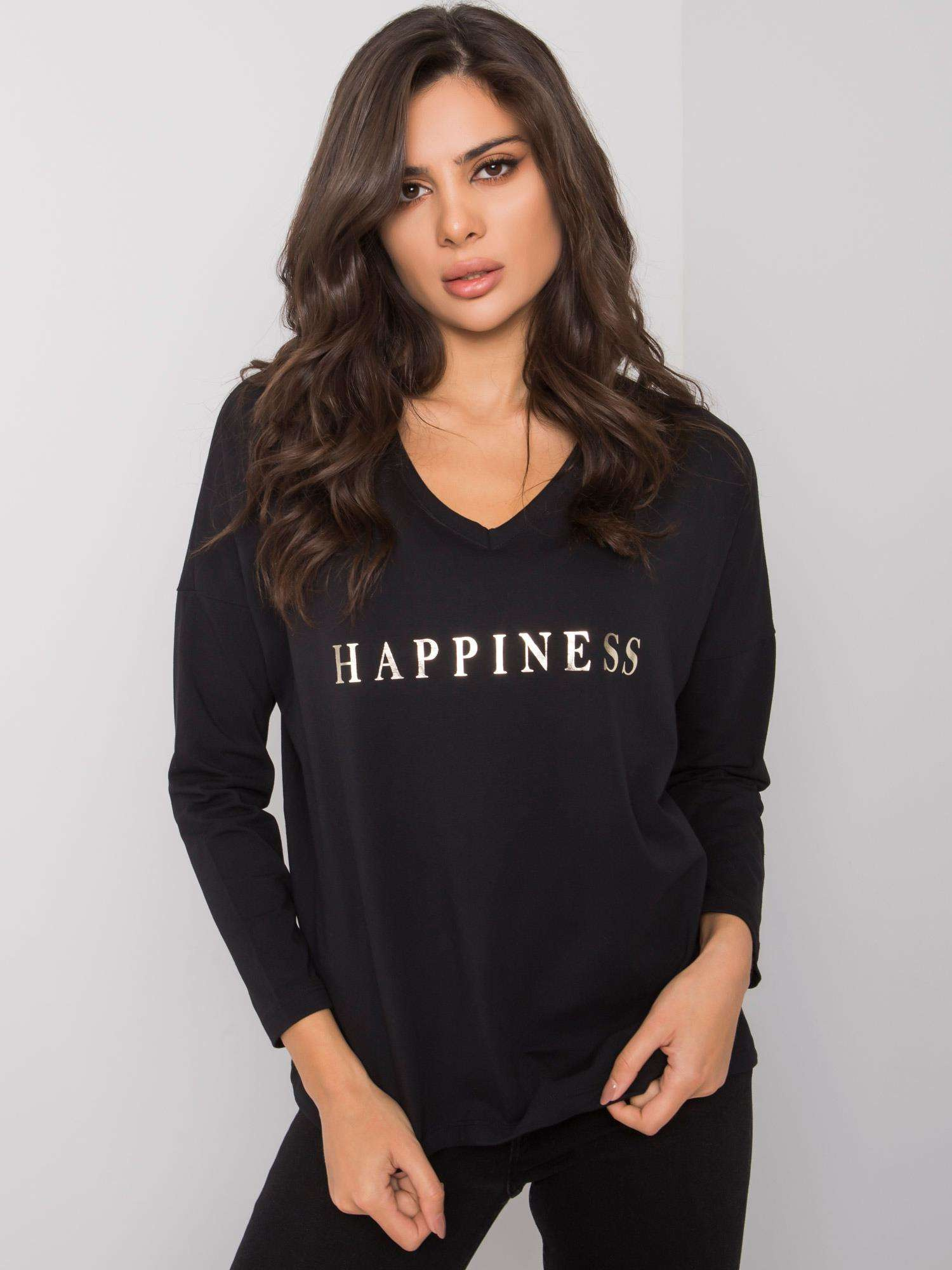 Čierne voľné tričko Happiness RV-BZ-7210.64P-black Veľkosť: S/M