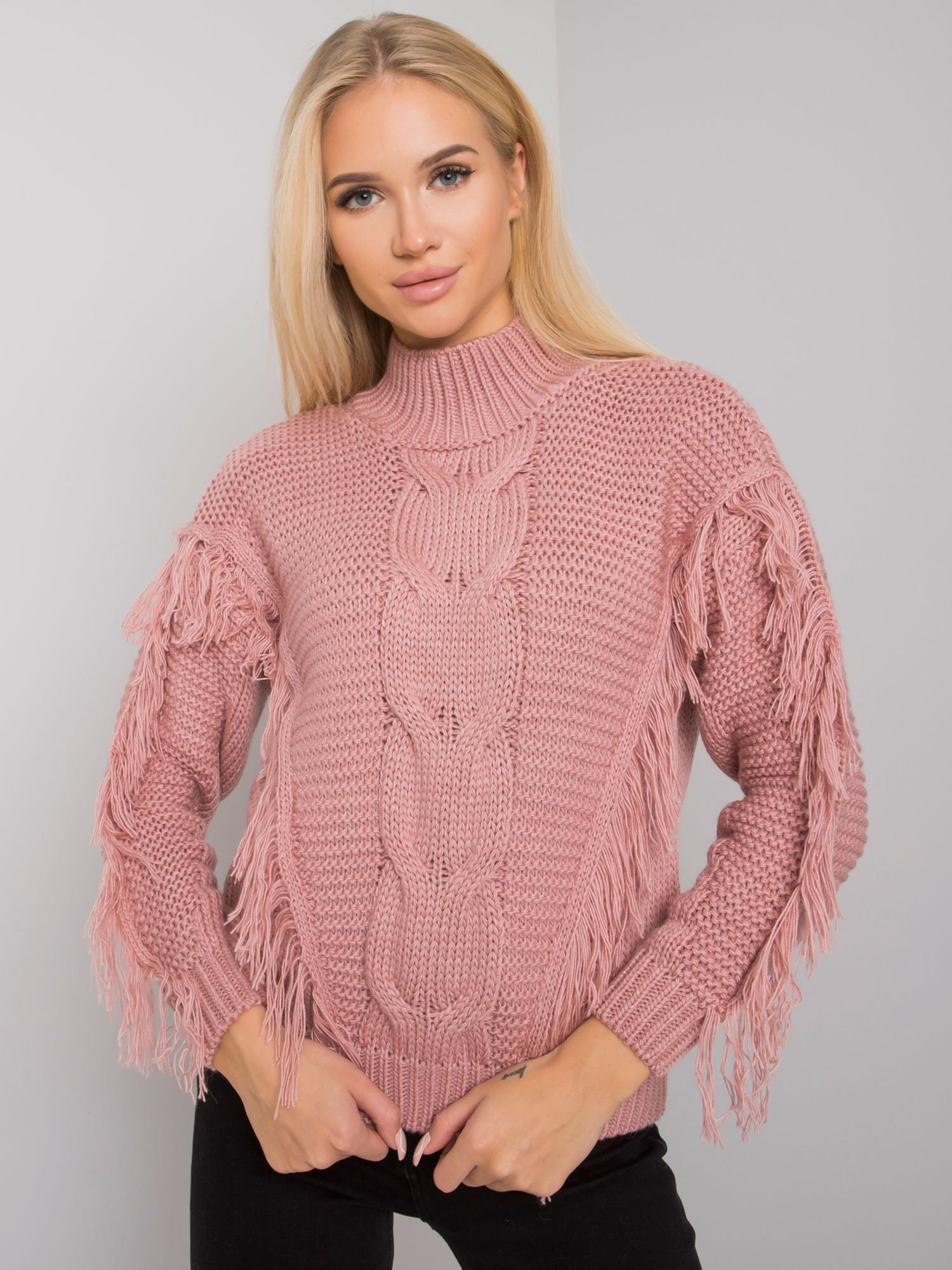 Ružový sveter so strapcami CA-SW-3744.08-pink Veľkosť: ONE SIZE