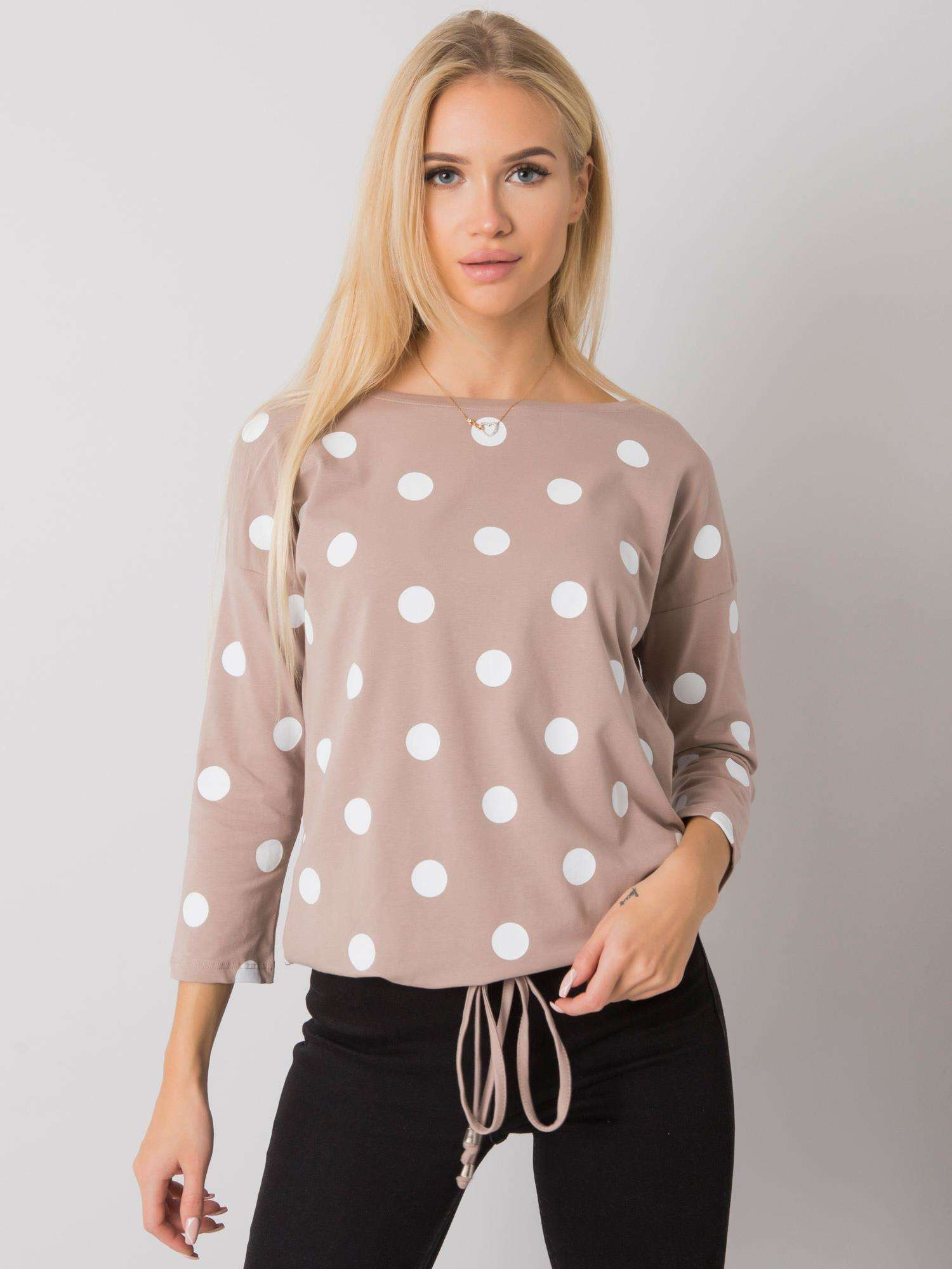 Béžová blúzka s bodkami -RV-BZ-7250.31P-dark beige Veľkosť: S