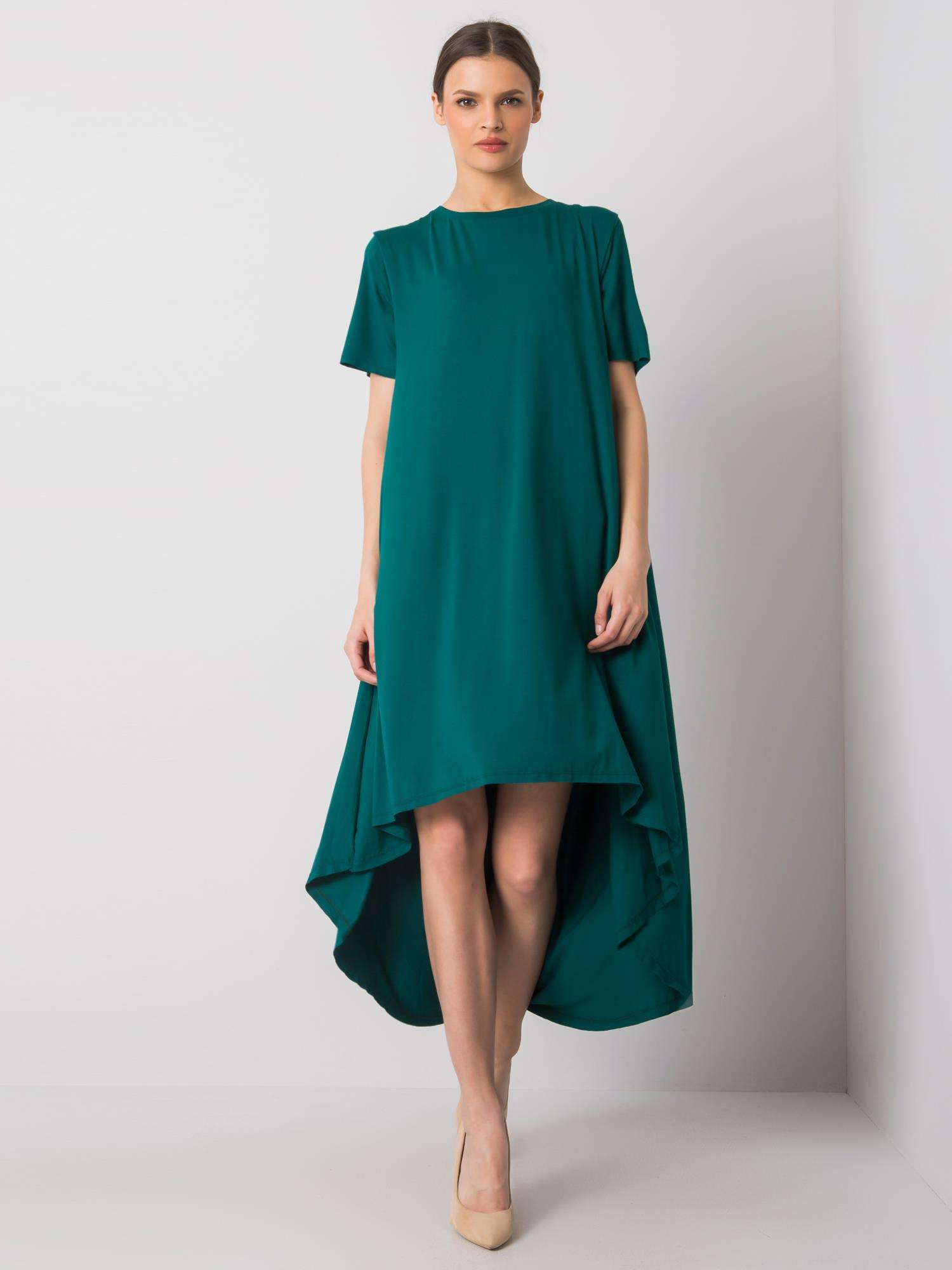 Smaragdové asymetrické basic šaty RV-SK-R4889.09-emerald green Veľkosť: S/M