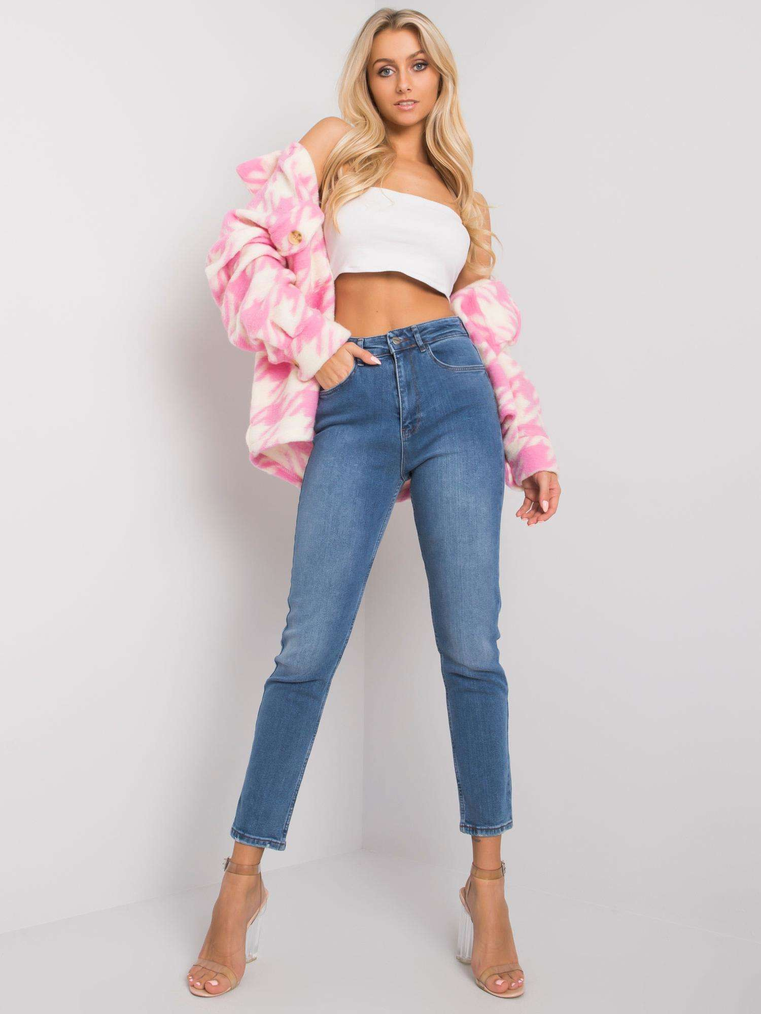 Modré dámske džínsy s vysokým pásom MR-SP-251.60P-blue Veľkosť: 25