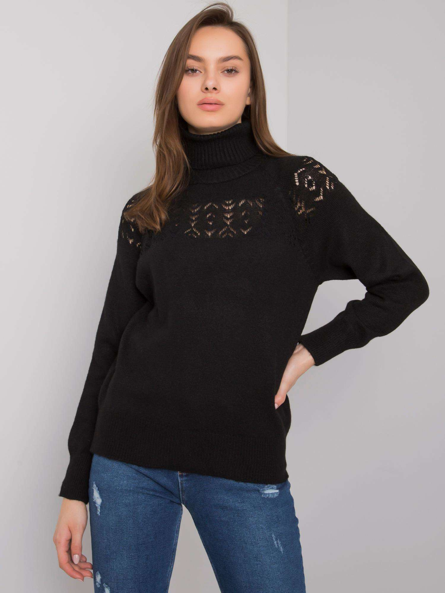 Čierny dámsky pletený rolák ASM-SW-7406.97P-black Veľkosť: ONE SIZE
