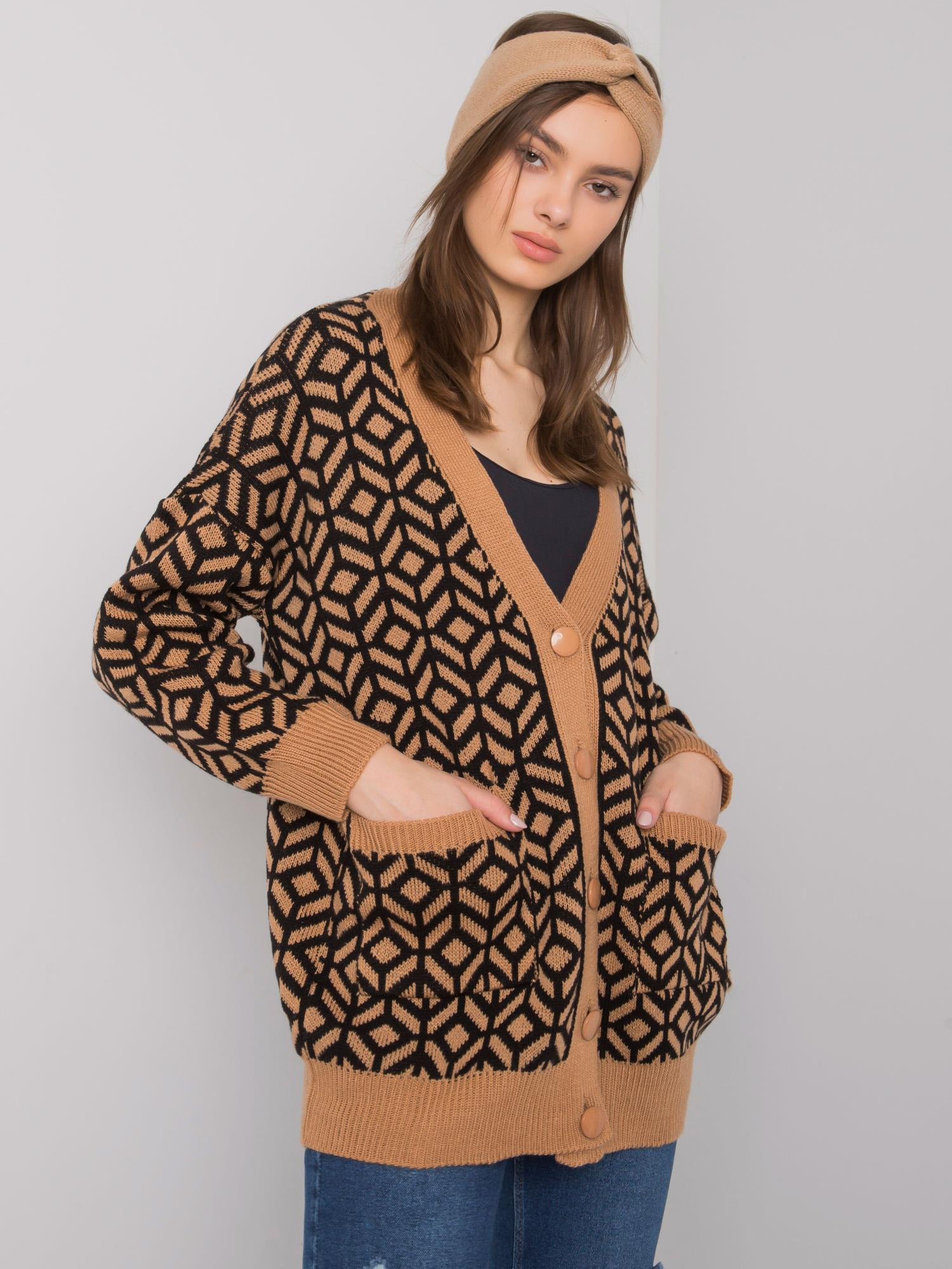 Hnedý dámsky vzorovaný kardigan ASM-SW-7526.60-black-brown Veľkosť: ONE SIZE