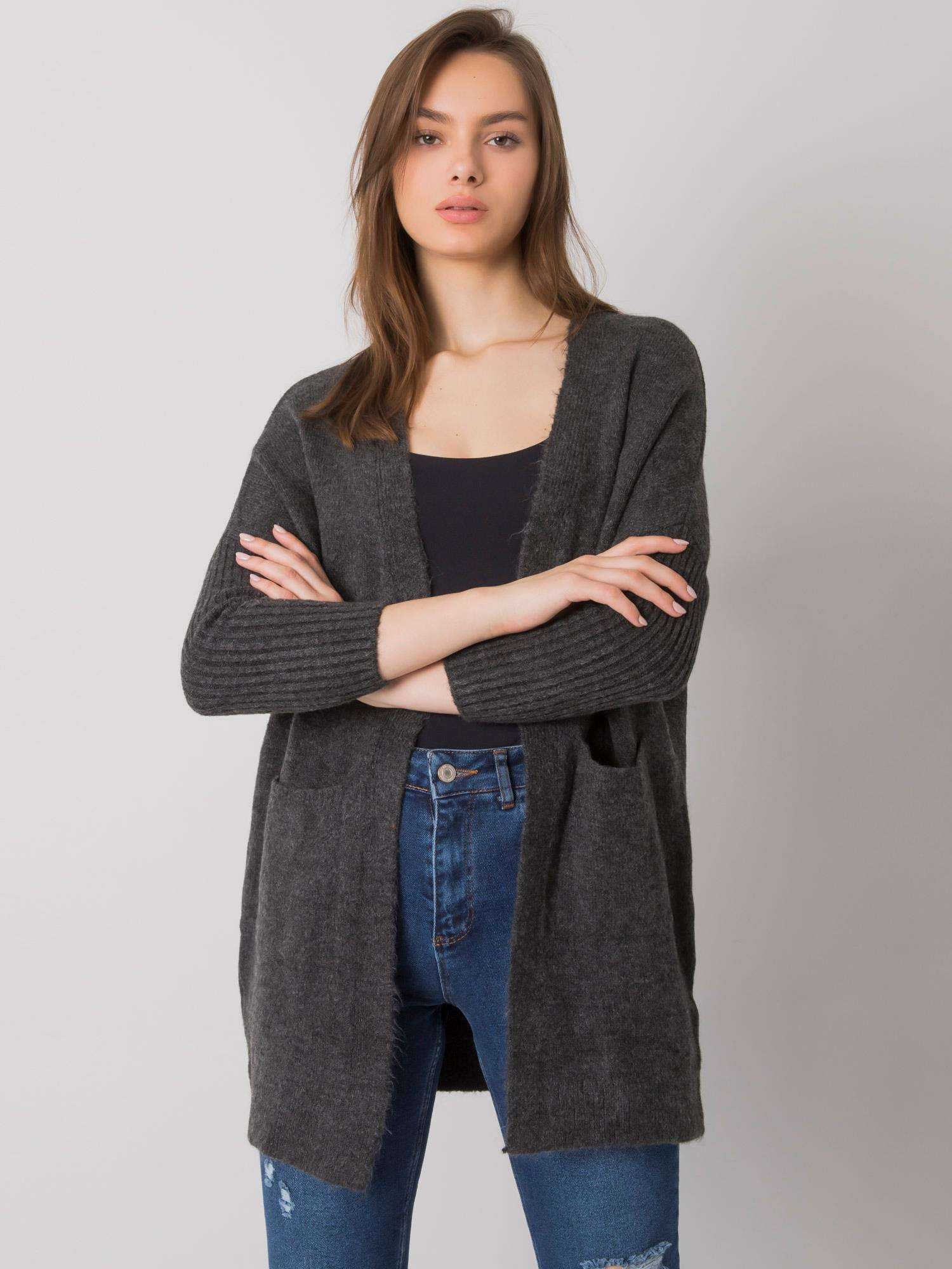 Tmavo sivý dámsky pletený kardigan ASM-SW-7560.96P-dark gray Veľkosť: ONE SIZE