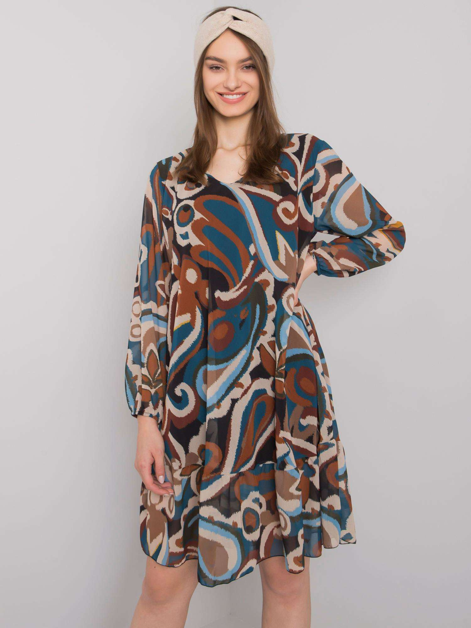 Modré dámske vzorované voľné šaty DHJ-SK-3897-1.34P-blue Veľkosť: ONE SIZE