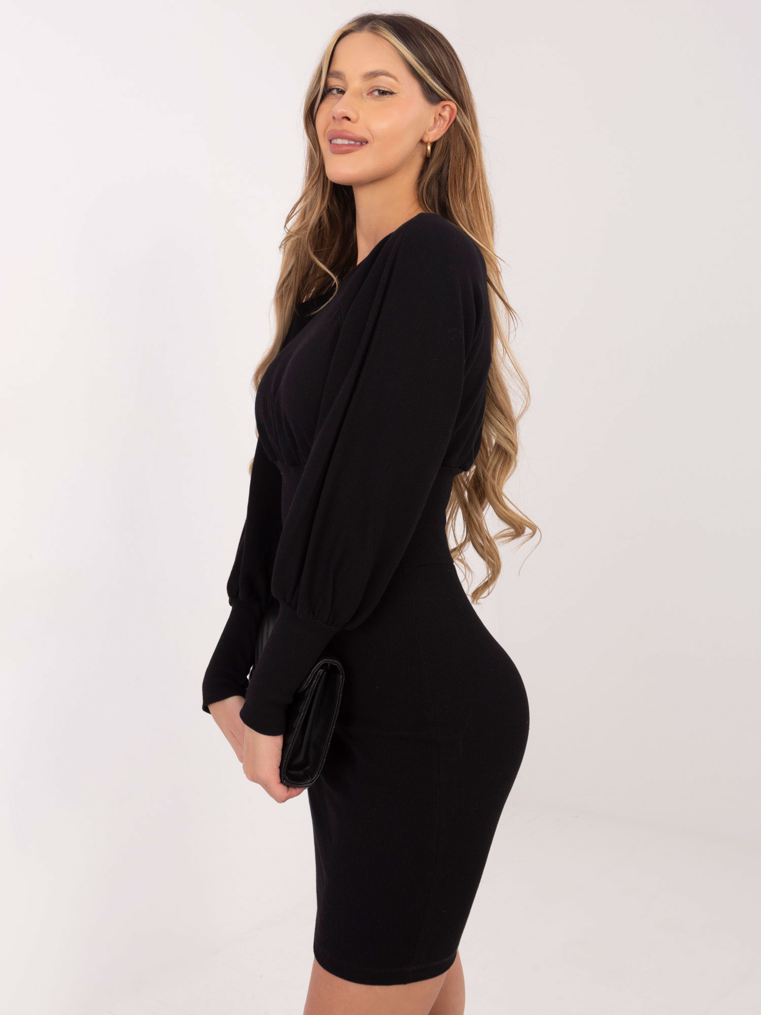 Čierne šaty s balónovými rukávmi -RV-SK-6079.65-black Veľkosť: S