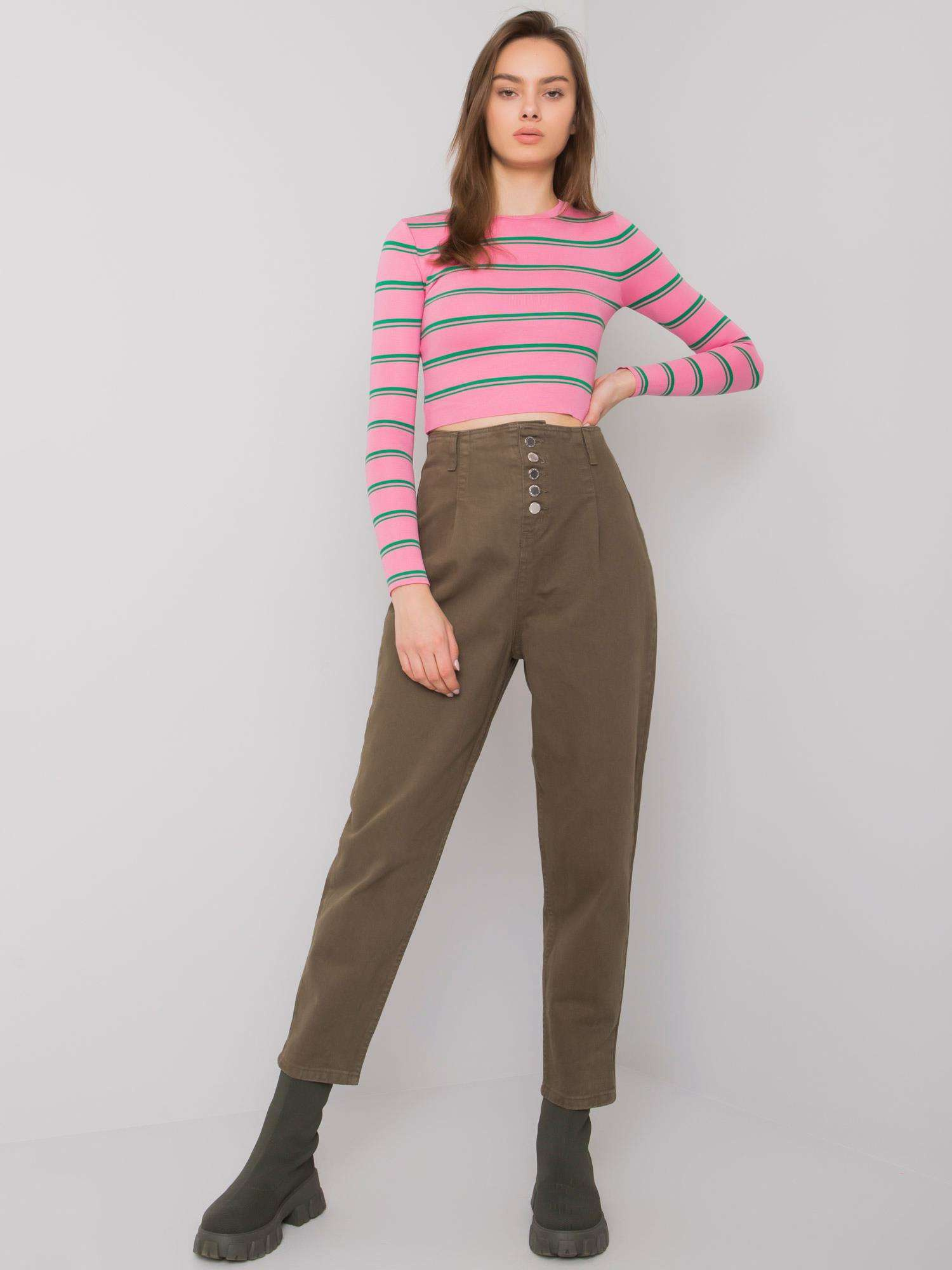 Khaki nohavice s vysokým pásom MR-SP-5166-1.42-khaki [zul] Veľkosť: 26