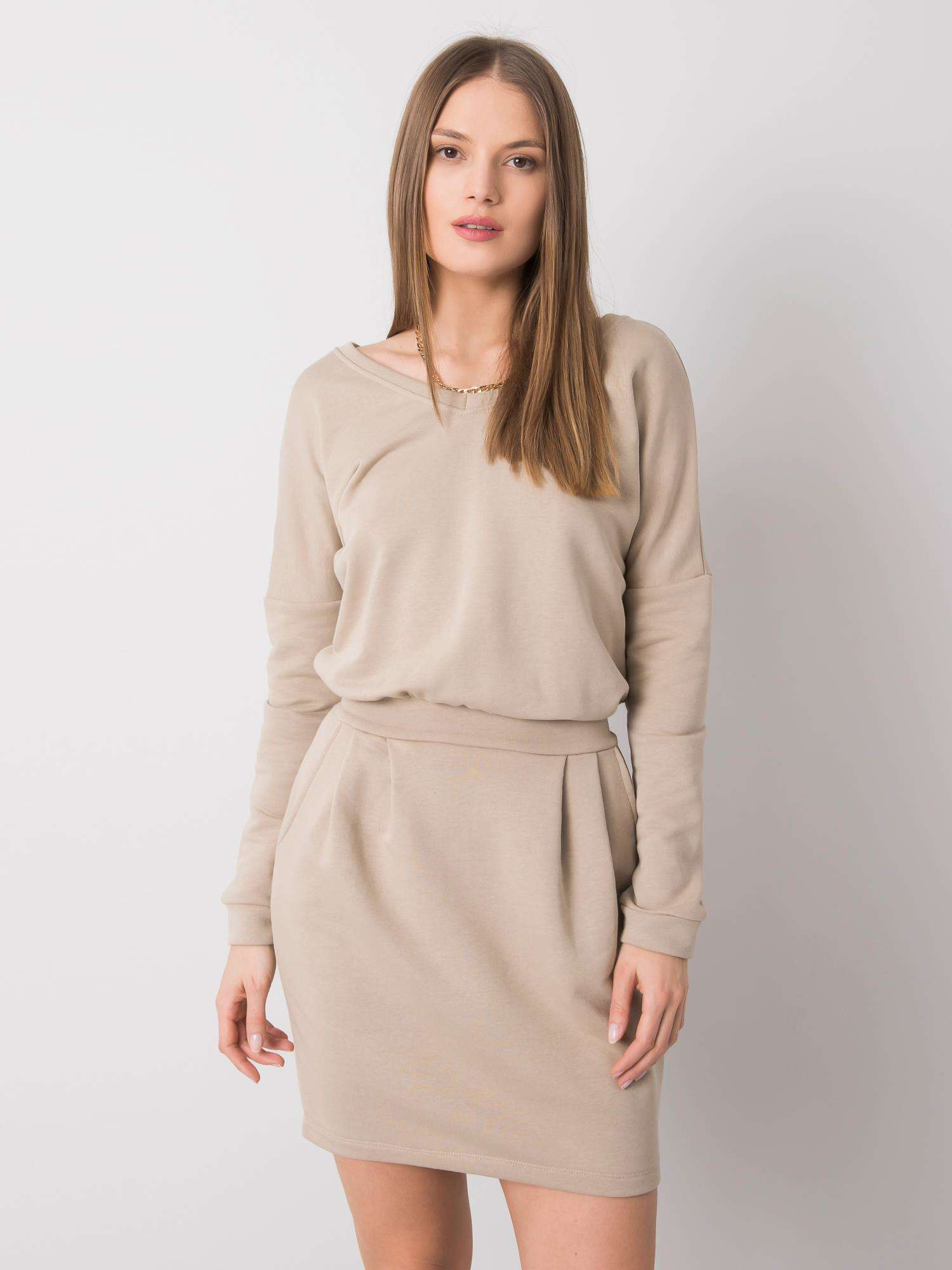 Béžové dámske šaty s viazaním RV-SK-6037.18X-beige Veľkosť: S