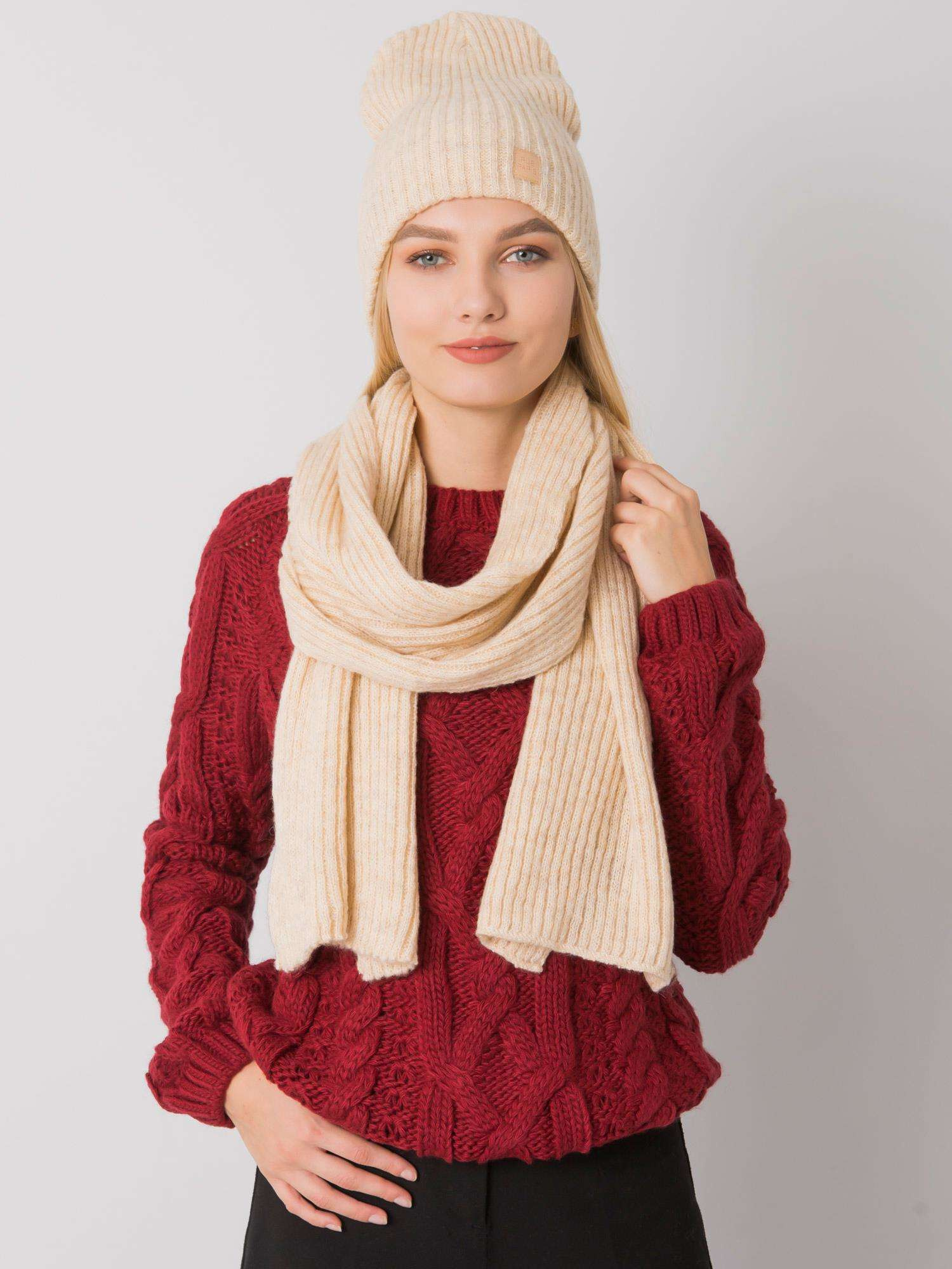 Béžová sada šálu a čiapky JK-KMPL-36.22X-beige Veľkosť: ONE SIZE