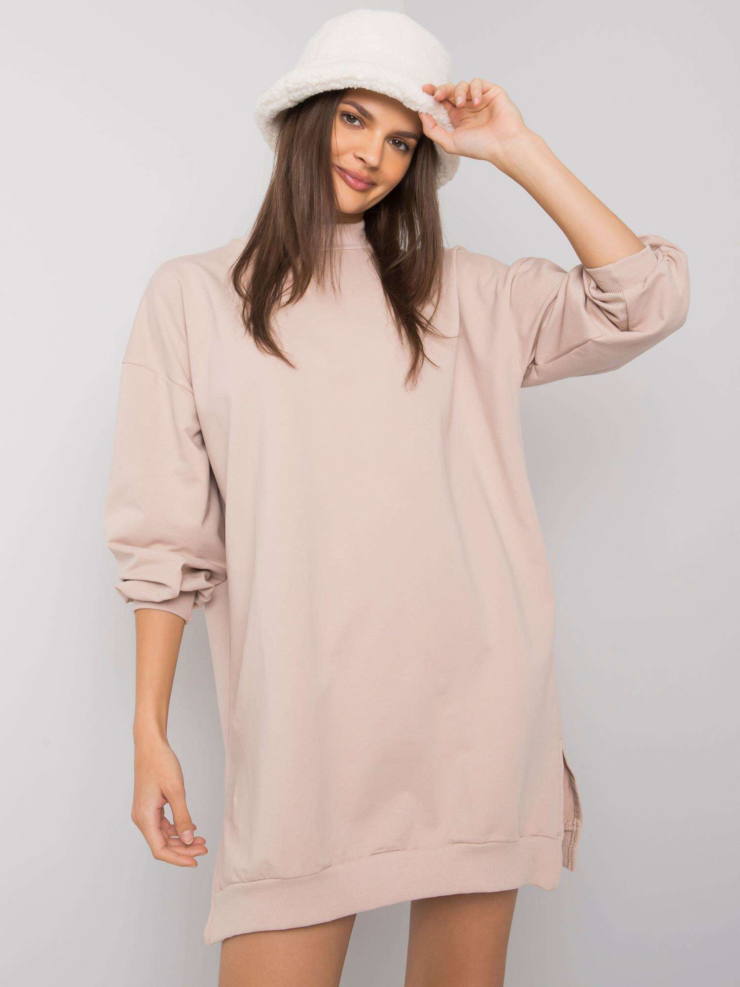 Béžové dámske mikinové šaty RV-SK-7207.03-beige Veľkosť: L/XL