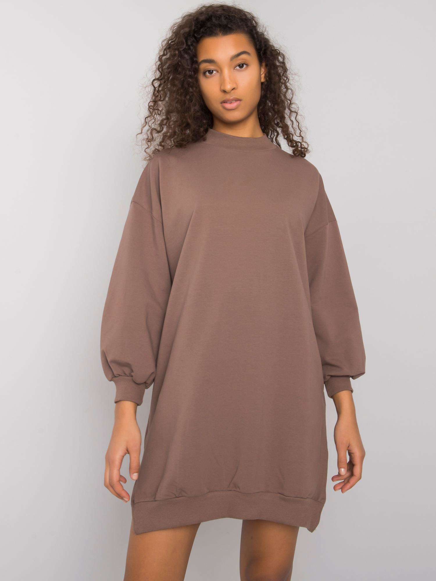 Hnedé basic mikinové šaty Maretta RV-SK-7207.03-brown Veľkosť: S/M