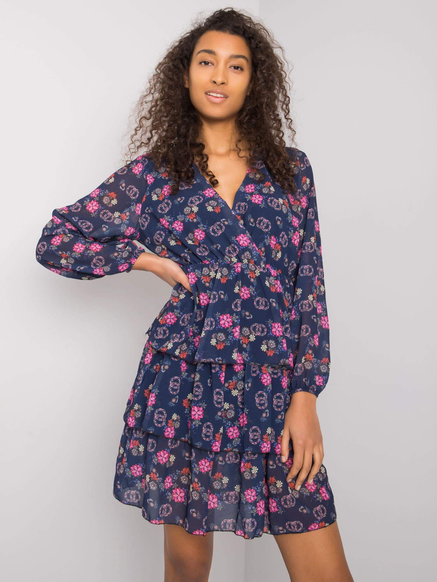 Tmavo modré šaty s kvetmi Elois WN-SK-21049.38X-navy Veľkosť: S/M