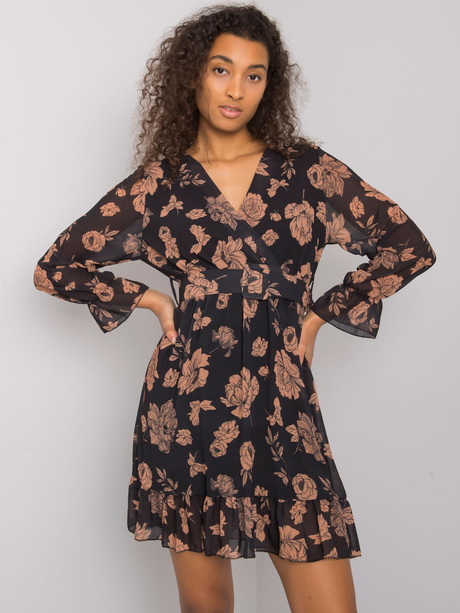 Čierno-béžové kvetované šaty Loriella DHJ-SK-12220-3.51P-flower print Veľkosť: ONE SIZE