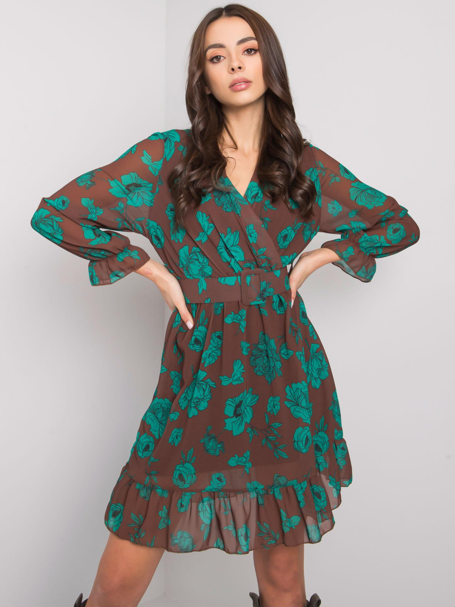 Zelené kvetinové mini šaty DHJ-SK-12220-3.51P-green Veľkosť: ONE SIZE