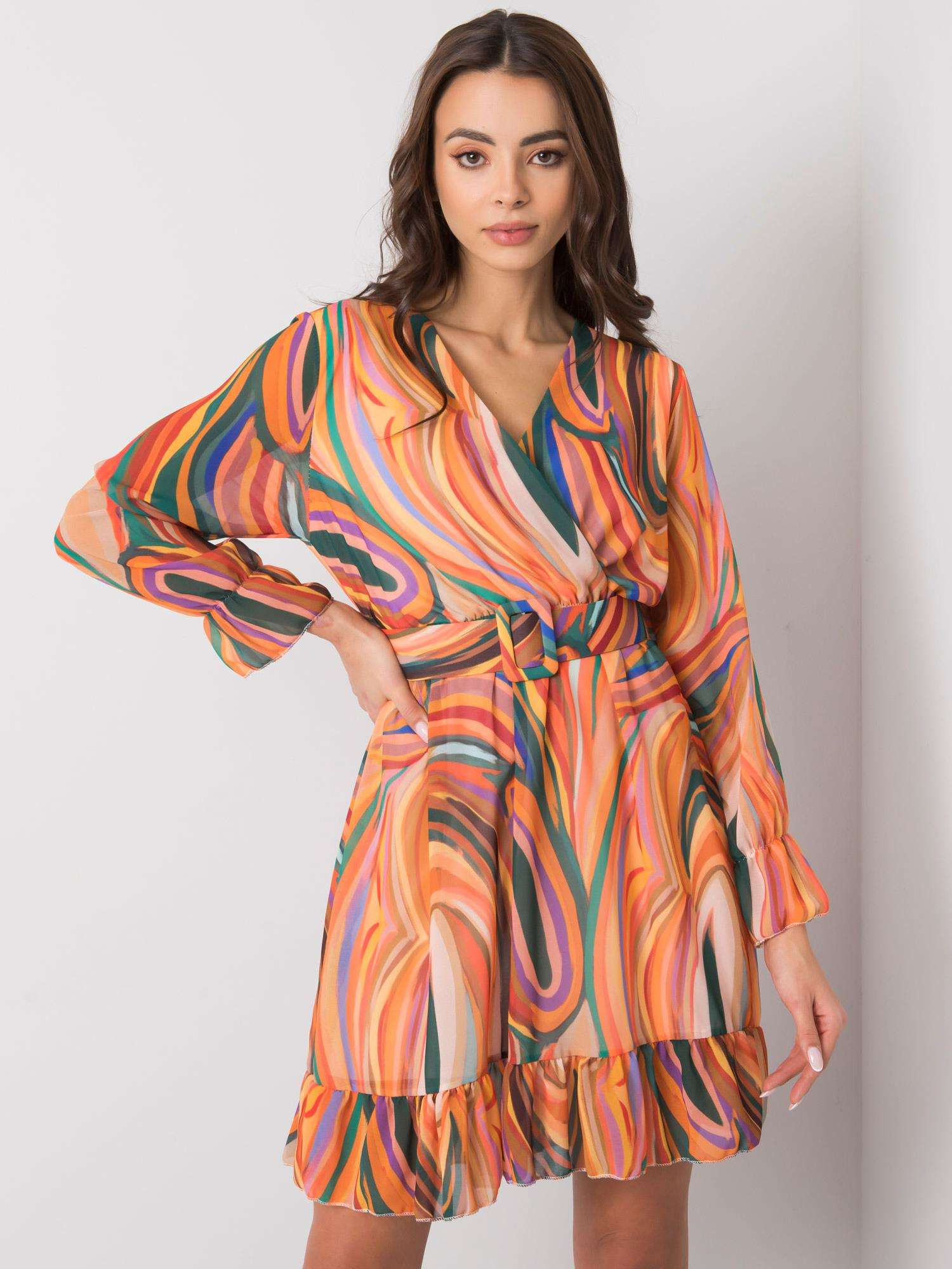 Oranžové vzorované mini šaty DHJ-SK-12220-4.21-orange Veľkosť: ONE SIZE