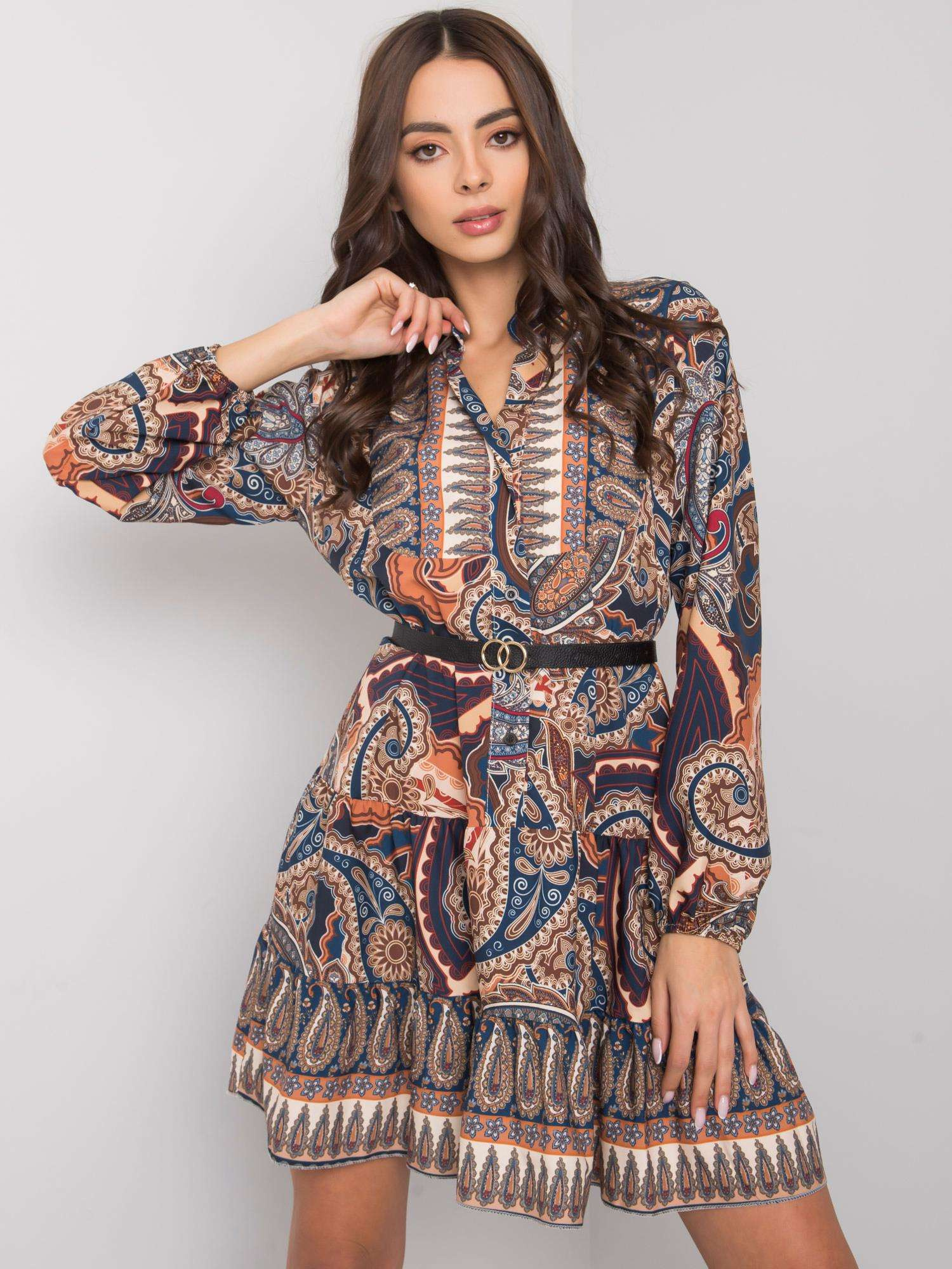 Tmavo modré dámske vzorované mini šaty DHJ-SK-15053.61-dark blue Veľkosť: ONE SIZE