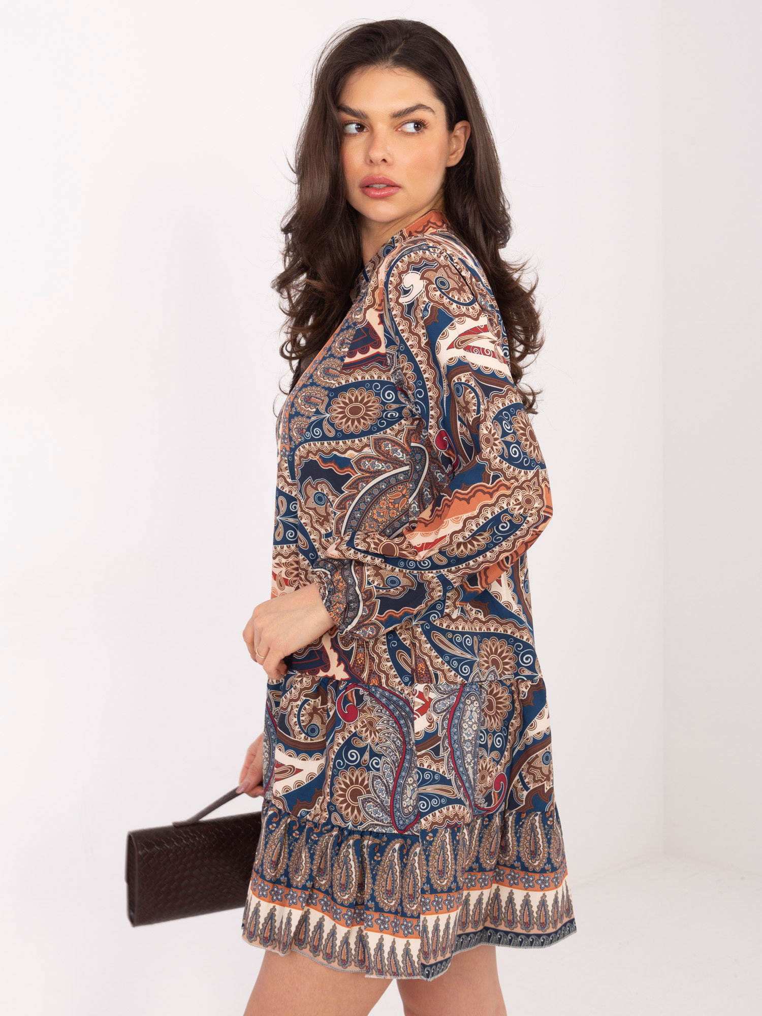 Tmavo modré dámske vzorované mini šaty DHJ-SK-15053.61-dark blue Veľkosť: ONE SIZE