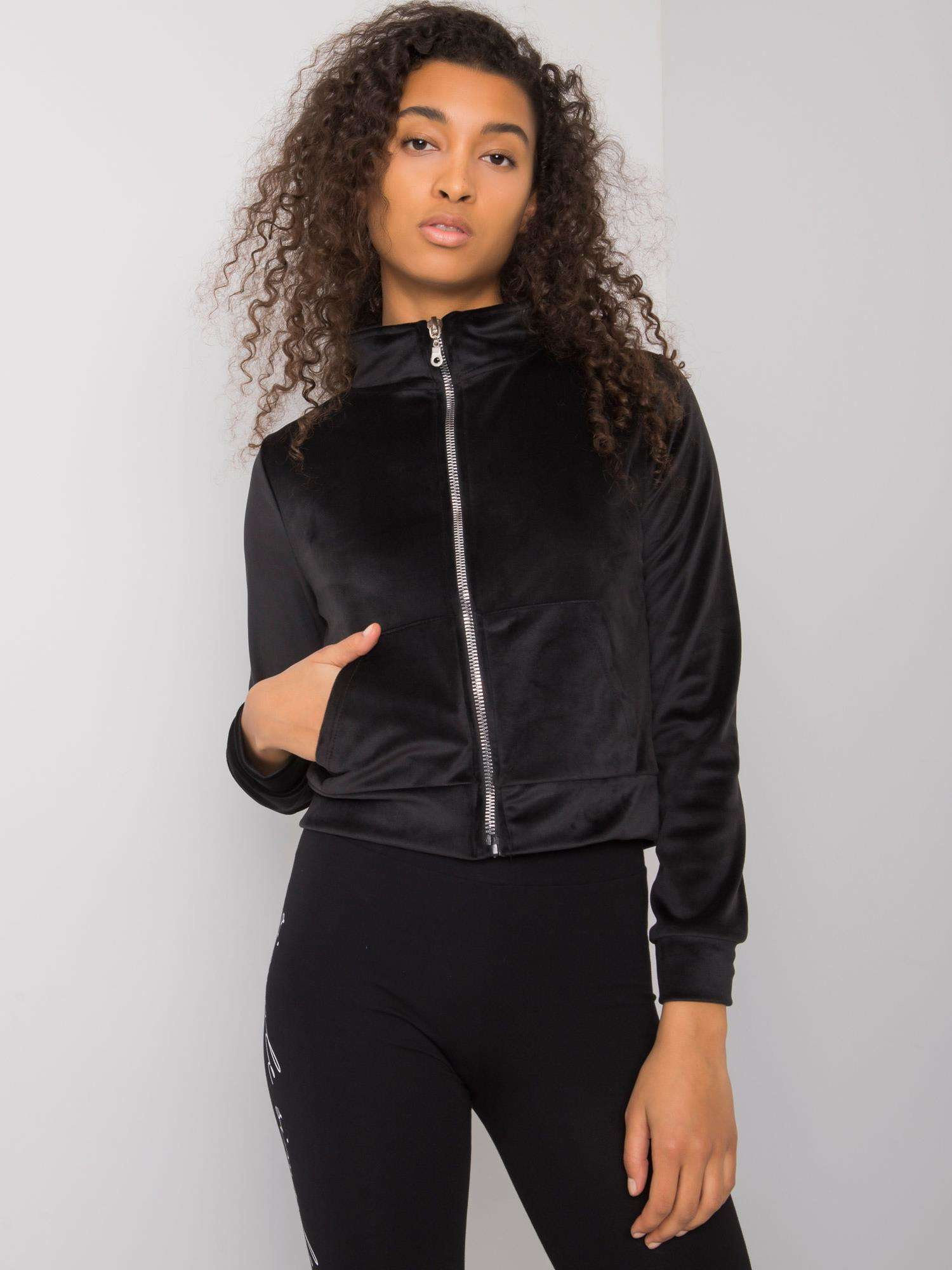 Čierna velúrová mikina Charlie -RV-BL-7303.98P-black Veľkosť: S/M