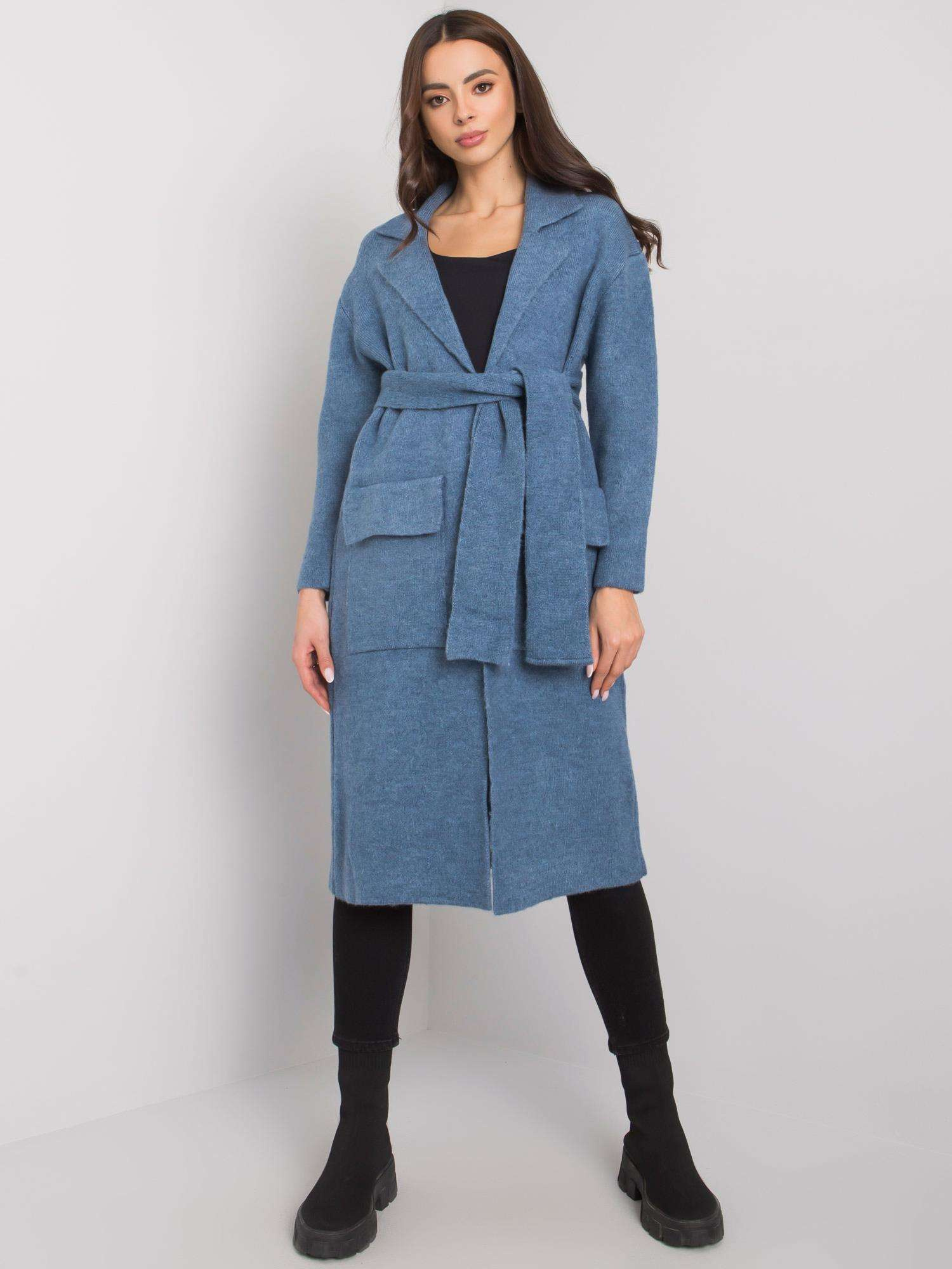 Dlhý modrý kardigan s opaskom Judith -LC-SW-844.33X-blue Veľkosť: ONE SIZE