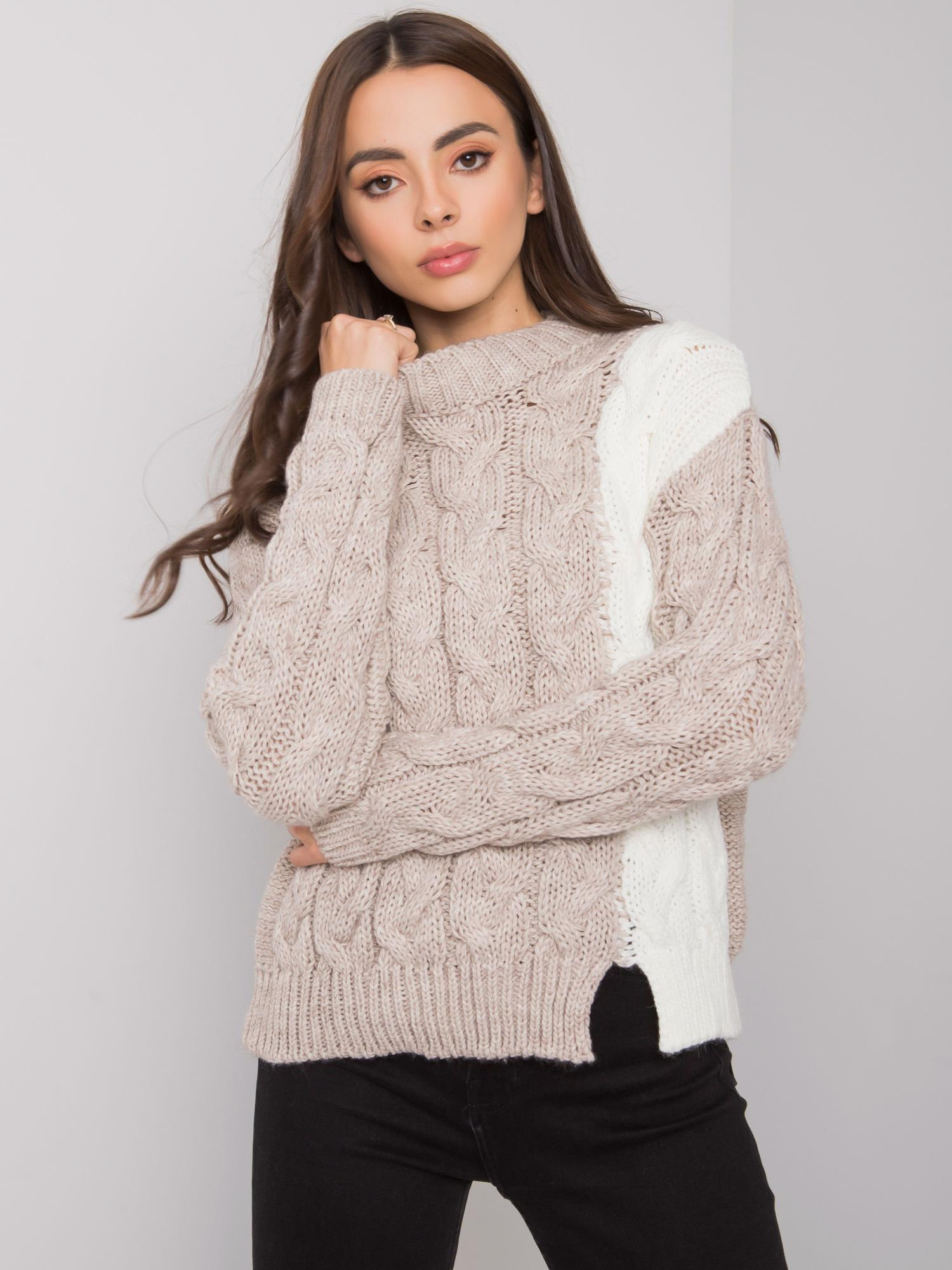 Béžový dámsky pletený sveter TO-SW-77.12-beige Veľkosť: ONE SIZE