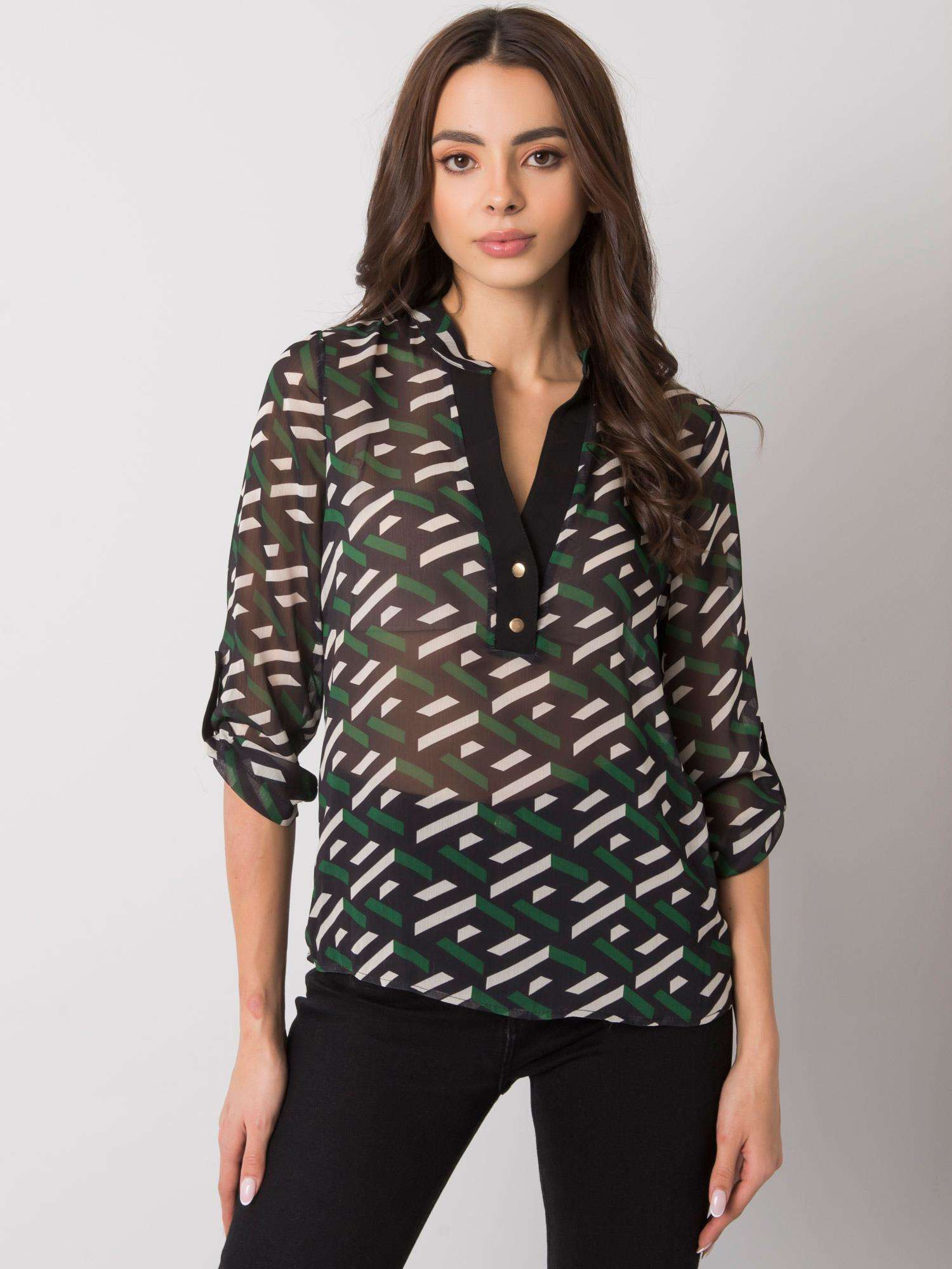 Čierno-zelená vzorovaná priehľadná košeľa LC-BZ-22K-2009.30P-black-green Veľkosť: S