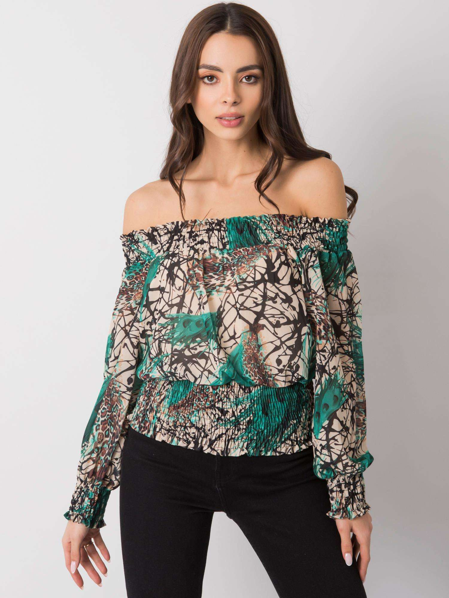 Zeleno-béžová dámska vzorovaná blúzka DHJ-BZ-15175.05P-green-beige Veľkosť: ONE SIZE