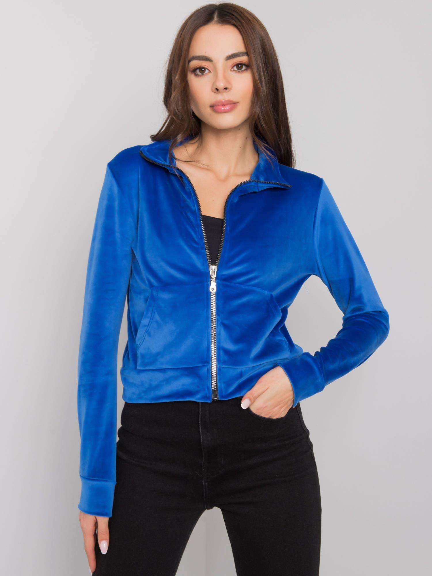 Modrá velúrová mikina Charlie -RV-BL-7303.98P-blue Veľkosť: S/M