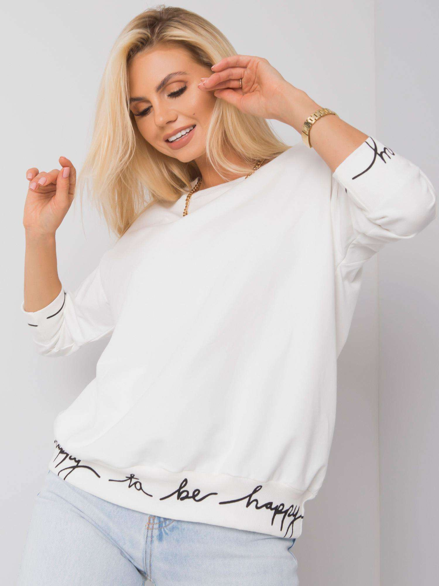 Smotanová dámska mikina bez kapucne RV-BL-5978.06P-ecru Veľkosť: ONE SIZE
