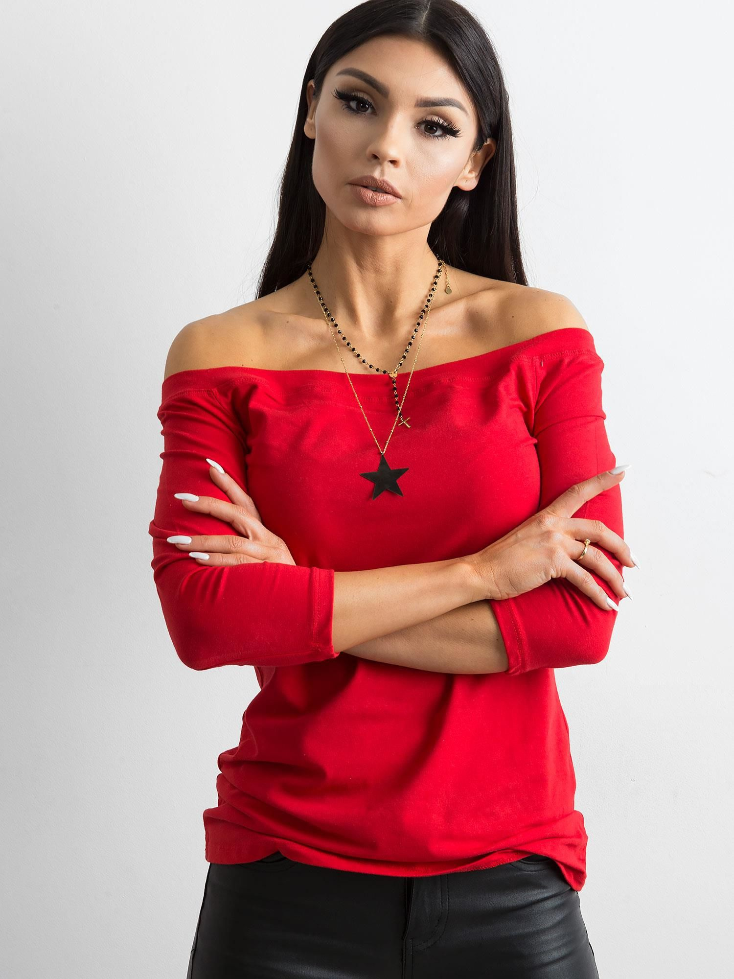 Dámsky červený top s odhalenými ramenami RV-BZ-4692.56-red Veľkosť: L