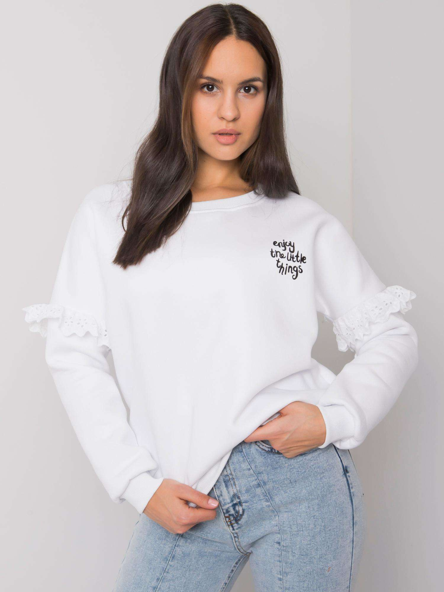 Biela dámska mikina s čipkou na rukávoch RV-BL-7329.99-white Veľkosť: S/M