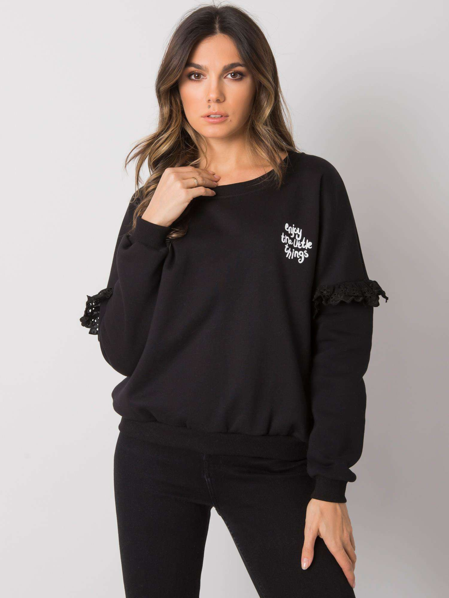 Čierna dámska mikina s čipkou na rukávoch RV-BL-7329.99-black Veľkosť: S/M
