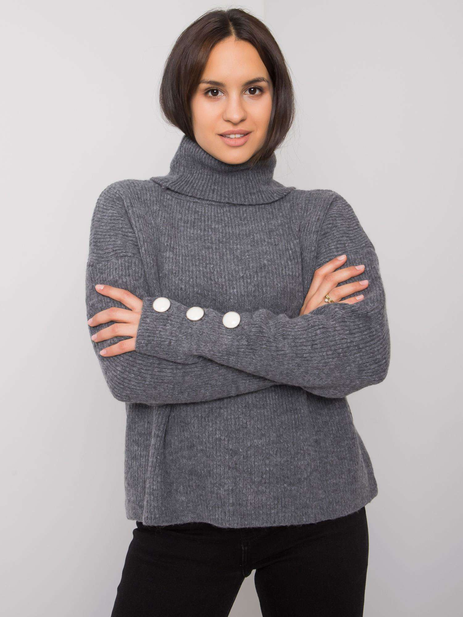 Tmavo sivý sveter Emrie s ozdobnými gombíkmi na rukávoch LC-SW-15-2.01-dark grey Veľkosť: ONE SIZE