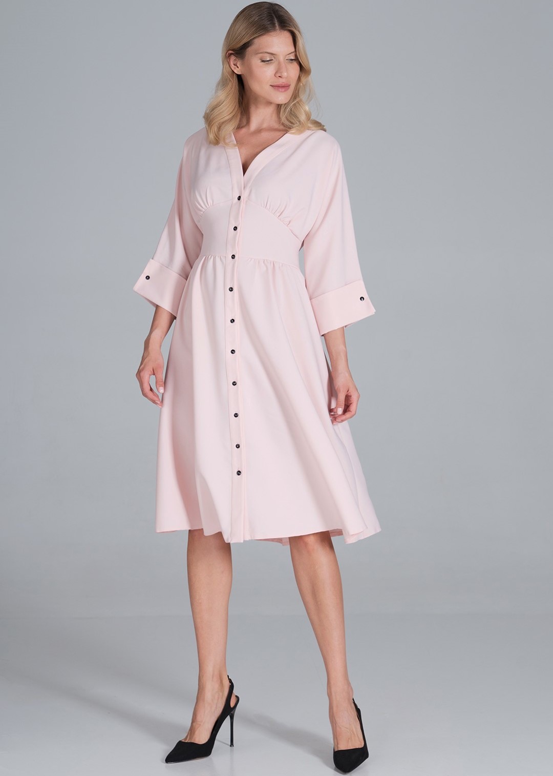 Svetlo ružové retro šaty s gombíkmi M843 Light Pink Veľkosť: M