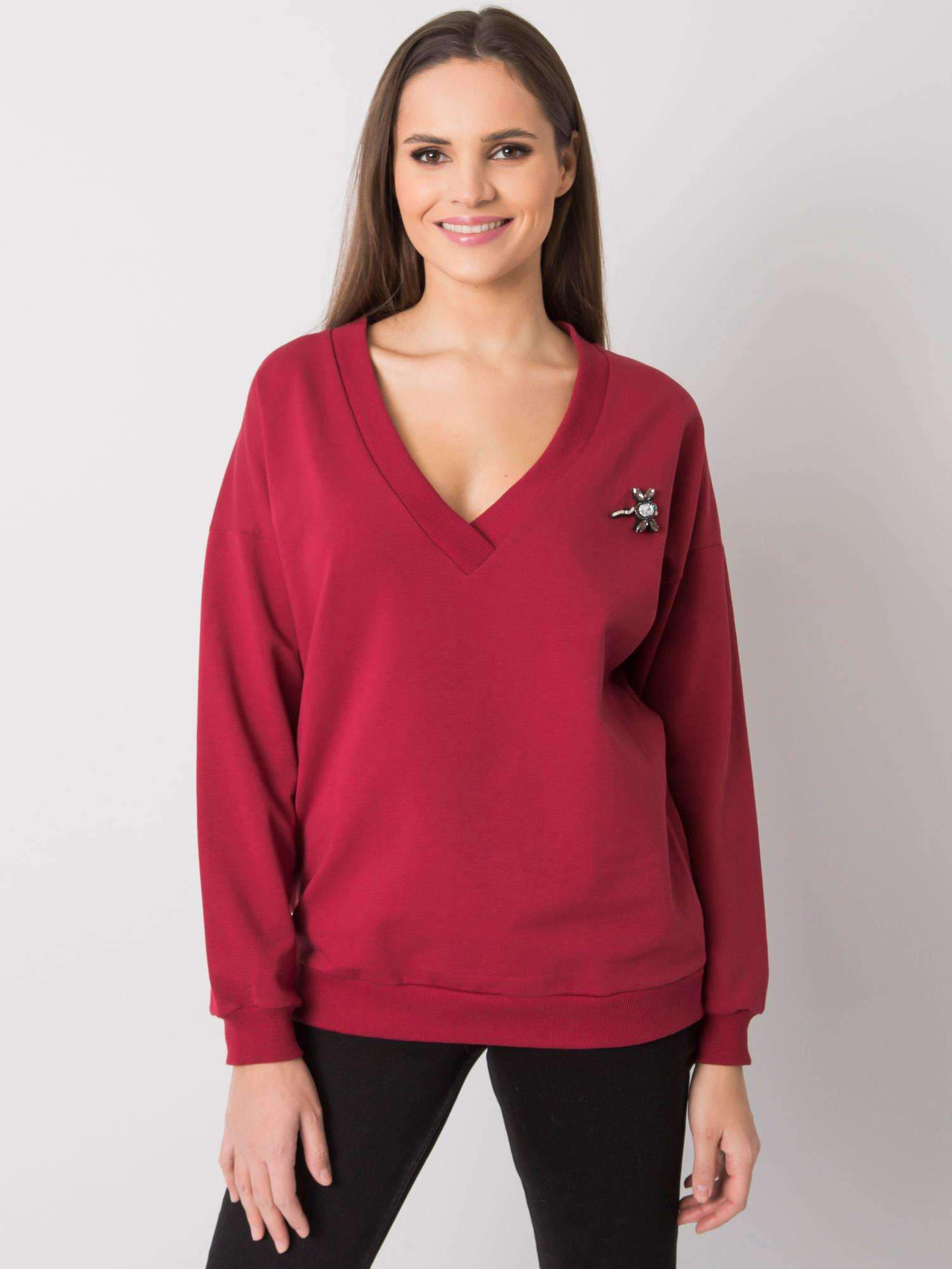 Bordová dámska mikina s výstrihom RV-BL-7370.78P-bordo Veľkosť: S/M