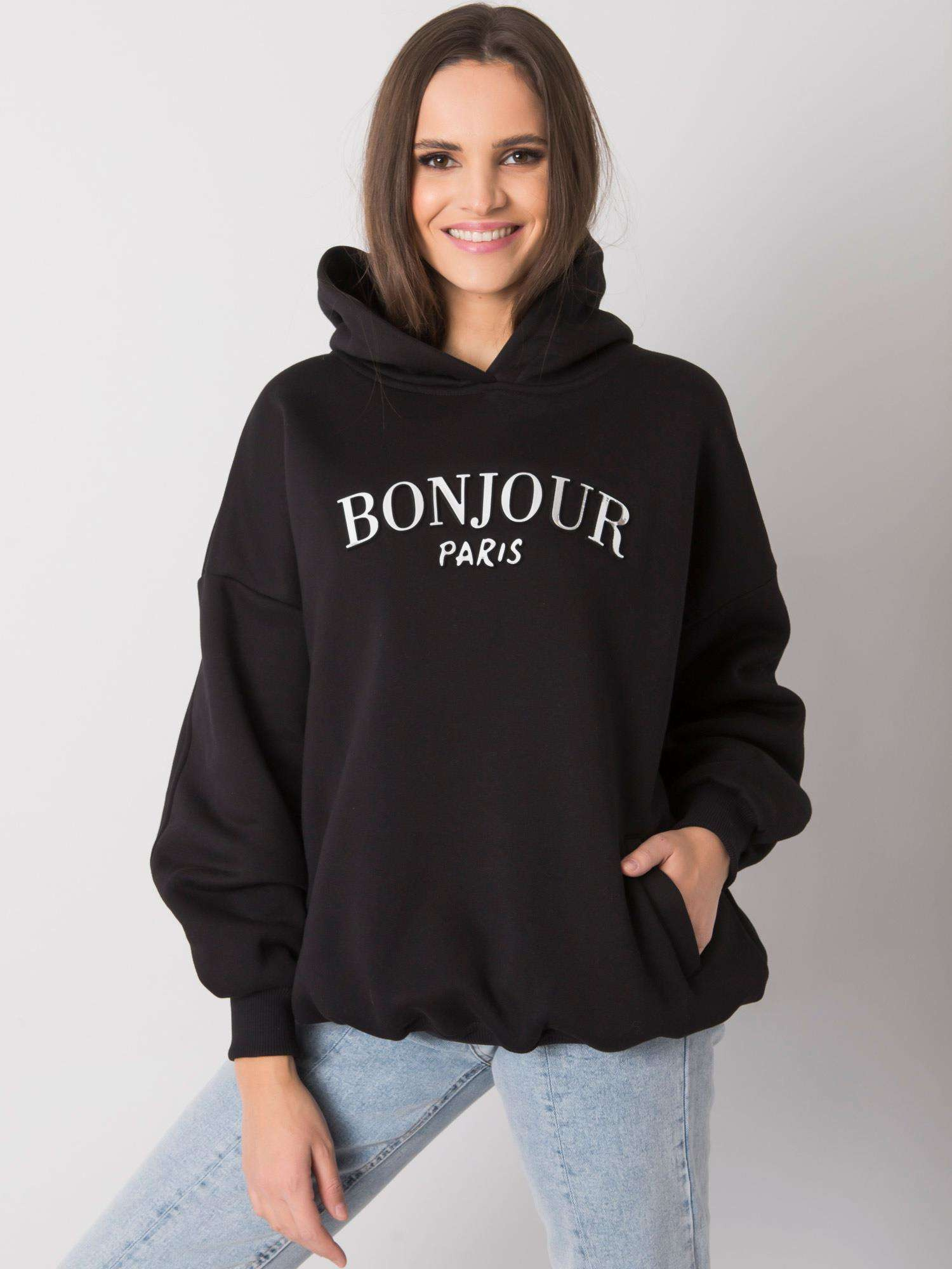 Čierna dámska oversize mikina s kapucňou RV-BL-7357.35X-black Veľkosť: S/M