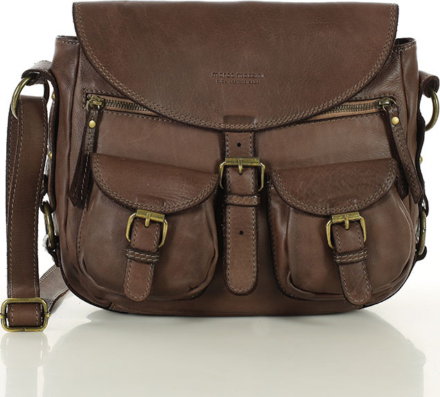 MARCO MAZZINI Hnedá kožená messenger bag s vreckami (v149e) Veľkosť: ONE SIZE