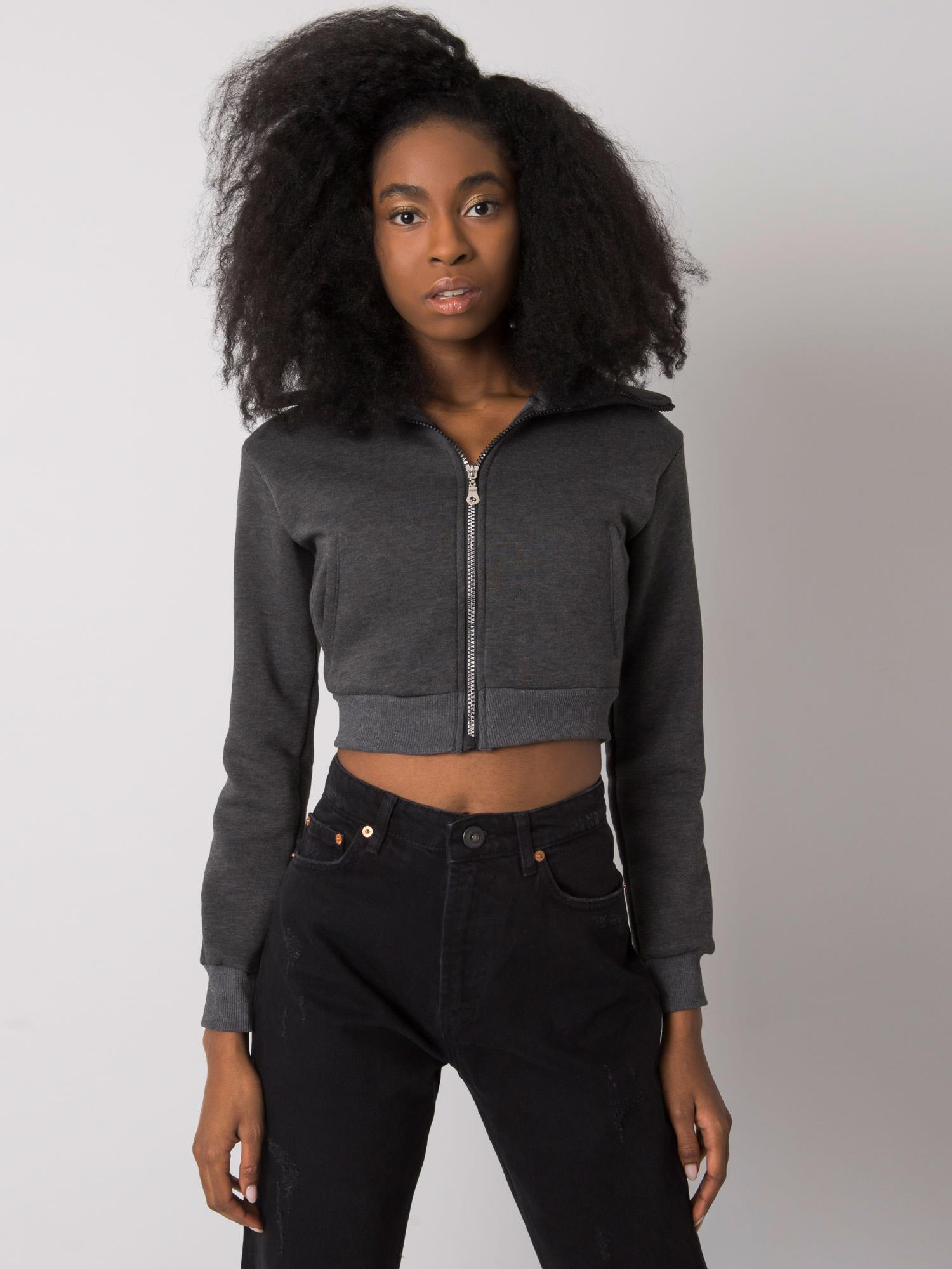 Tmavosivá dámska krátka mikina na zips RV-BL-7305.79-dark gray Veľkosť: L/XL