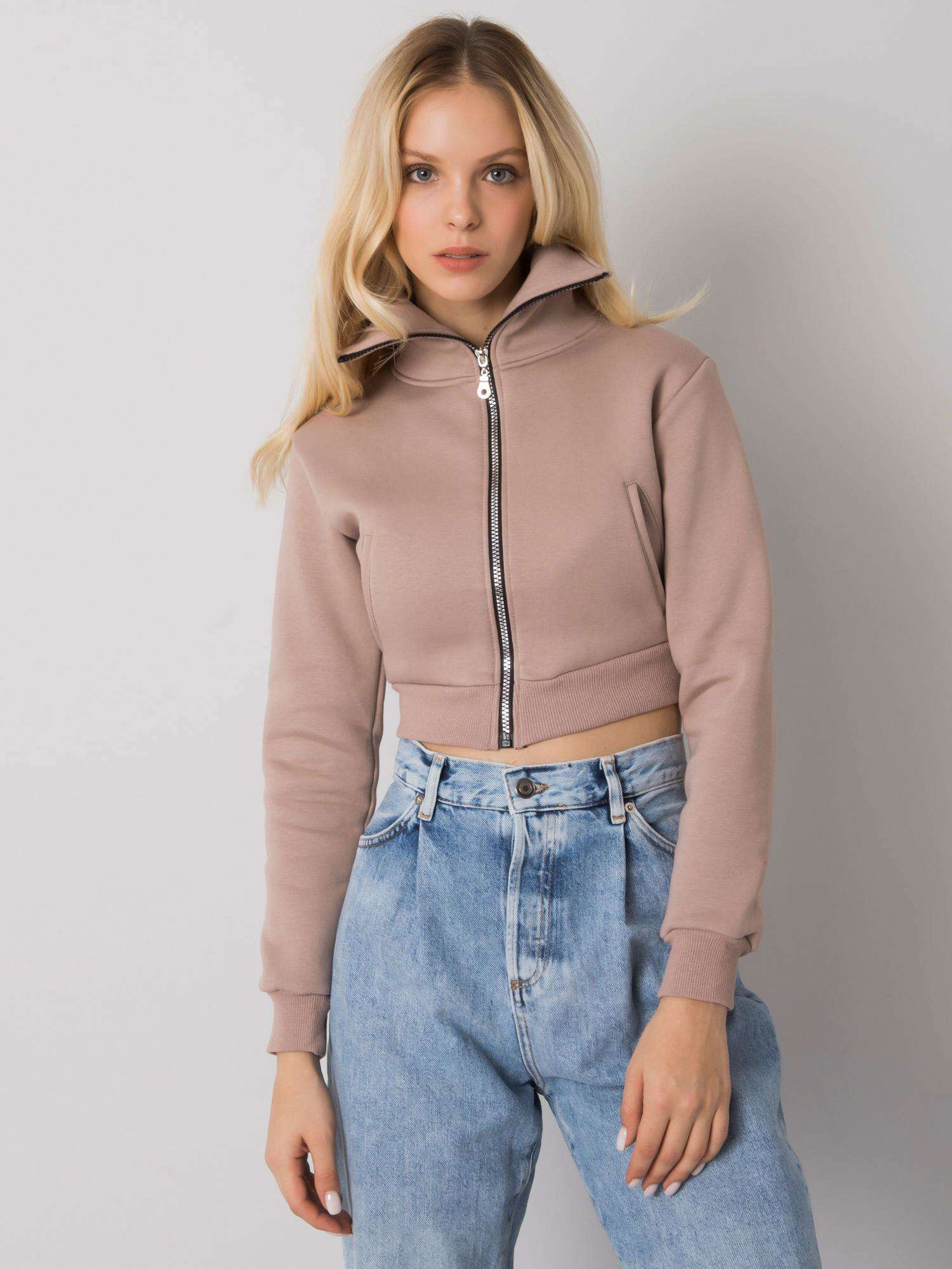 Béžová dámska krátka mikina na zips RV-BL-7305.79-beige Veľkosť: L/XL