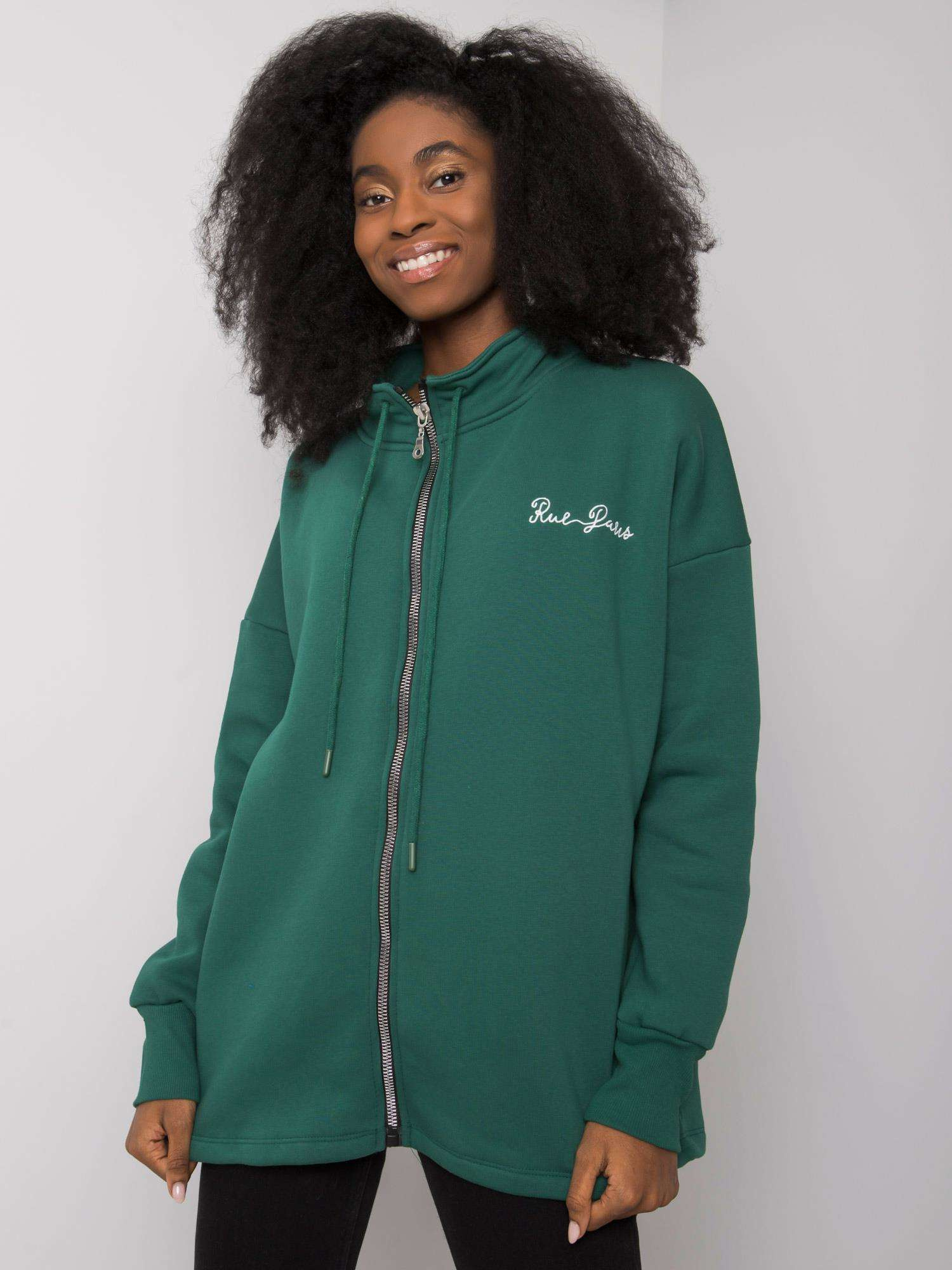 Zelená voľná mikina Jasmine s nápisom "Rue Paris" RV-BL-7308.49-green Veľkosť: S/M