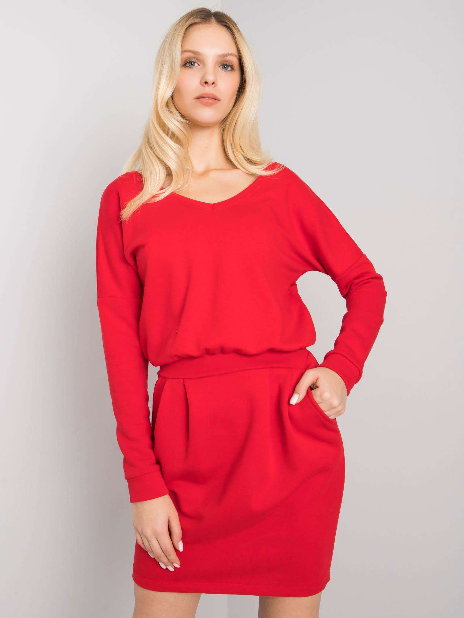 Červené mini šaty s opaskom RV-SK-6037.18X-red Veľkosť: S