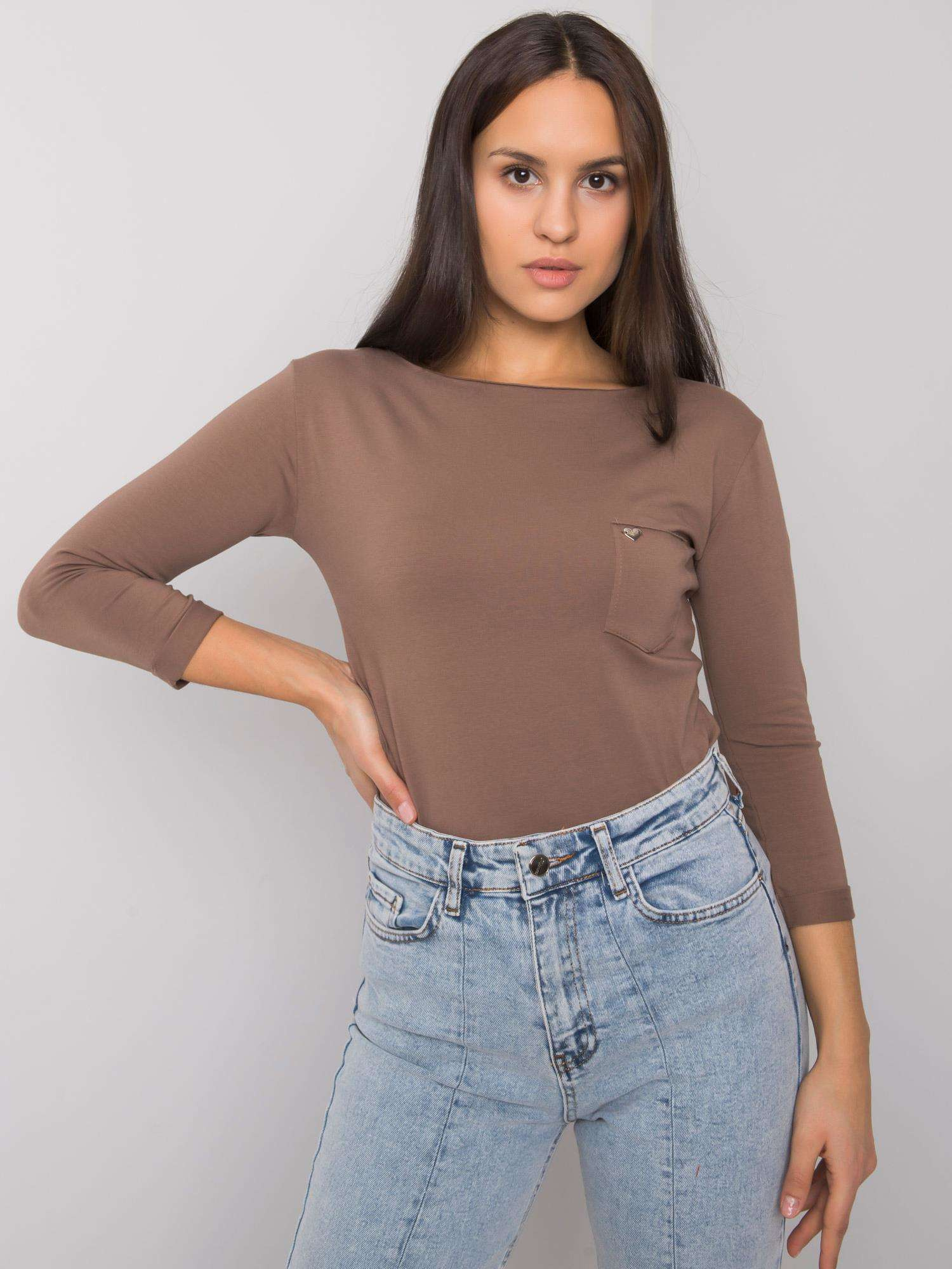 Hnedé dámske tričko s náprsným vreckom RV-BZ-7316.06X-brown Veľkosť: L