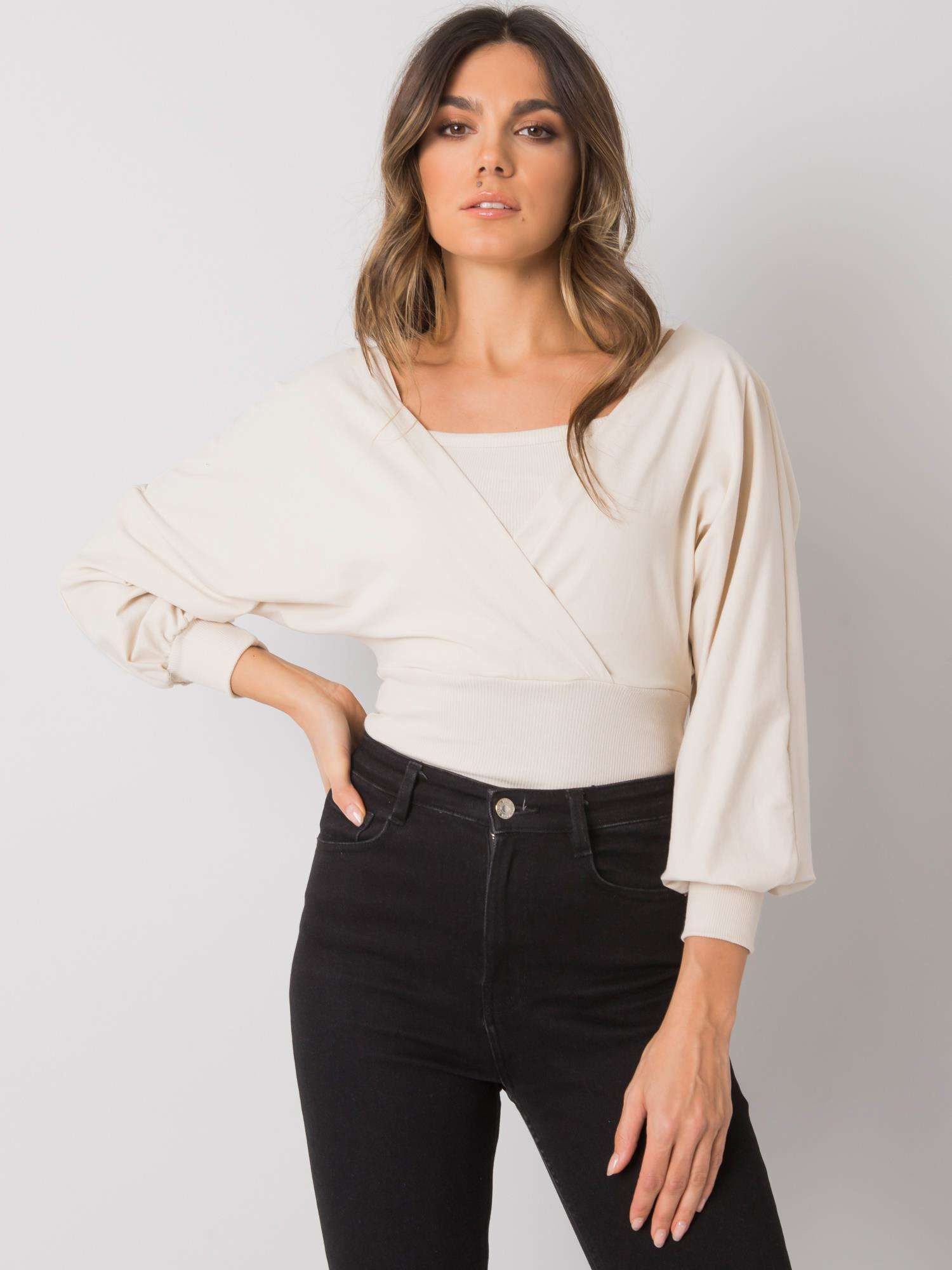 Smotanové dámske tričko s dlhými riasenými rukávmi RV-BZ-7311.02X-light beige Veľkosť: S