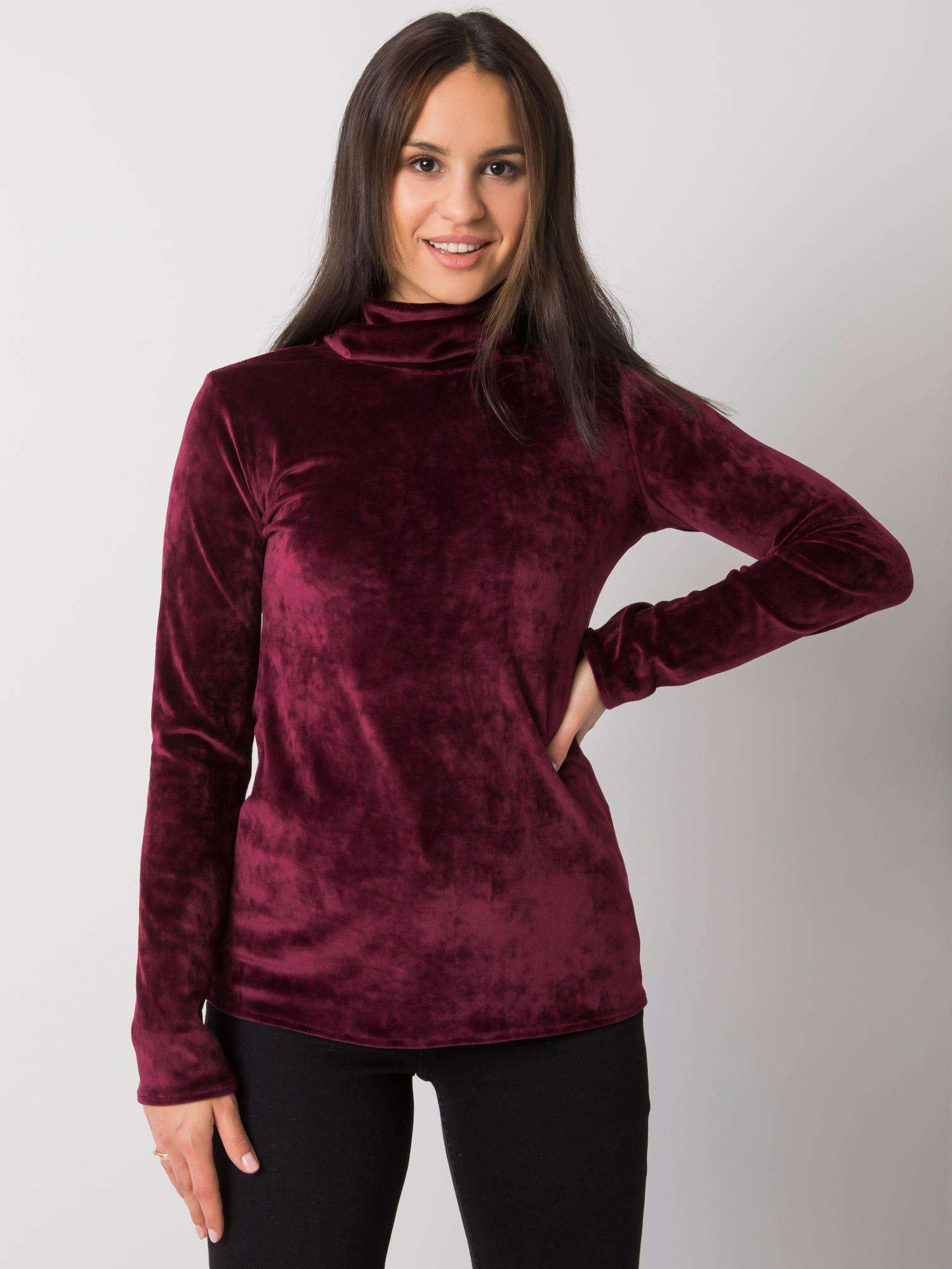 Bordový zamatový dámsky rolák LK-BZ-508410.07P-bordo Veľkosť: M/L