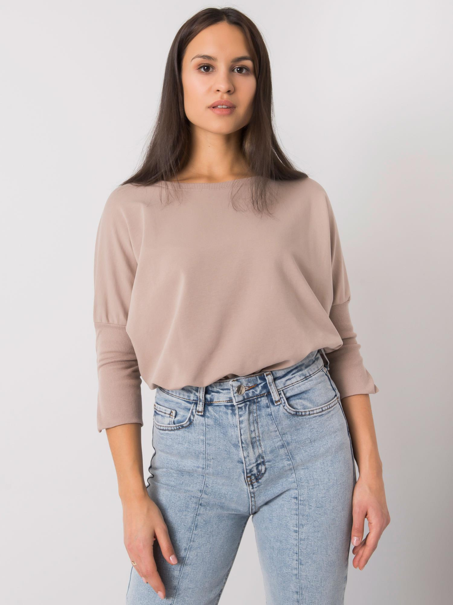 Béžové dámske oversize tričko s 3/4 rukávmi RV-BZ-7362.19-beige Veľkosť: S/M