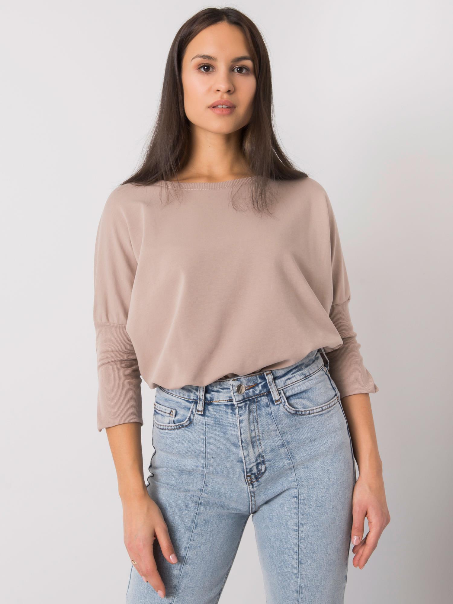 BÉŽOVÉ DÁMSKE OVERSIZE TRIČKO S 3/4 RUKÁVMI RV-BZ-7362.19-BEIGE Veľkosť: S/M