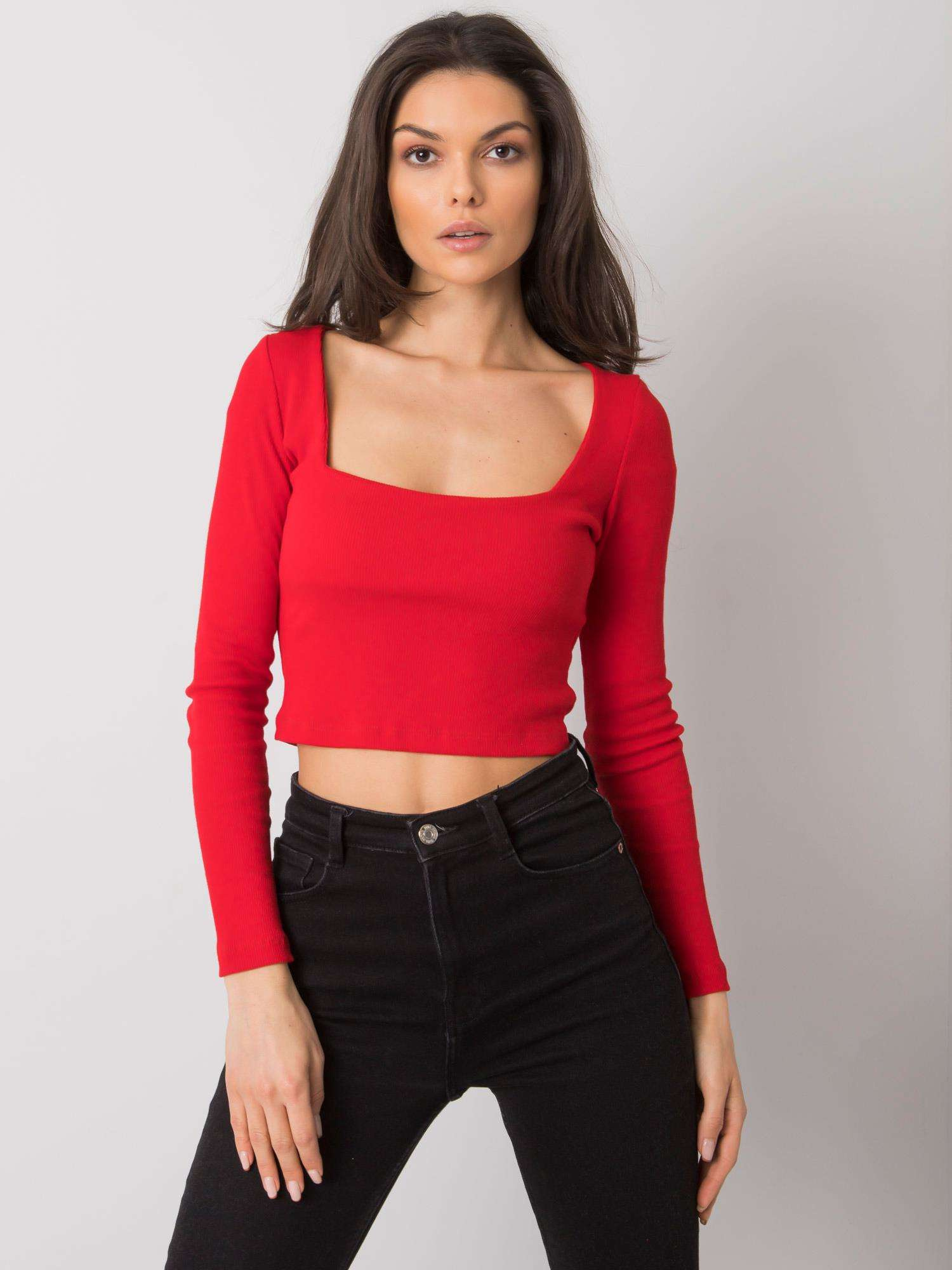 Červený dámsky crop top s dlhými rukávmi RV-BZ-7314.97-red Veľkosť: M